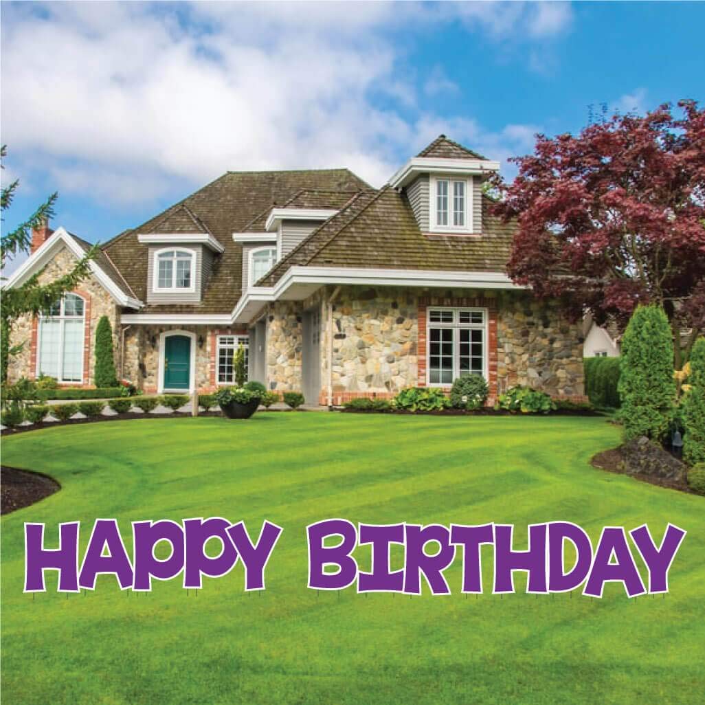 Happy Birthday Yard Letters Sign - 18 Inch Tall Outdoor Decor with 13 Stakes, Waterproof Corrugated Plastic - Purple Lawn Decoration for Birthday Parties, Backyard Celebrations & Front Yard Greetings