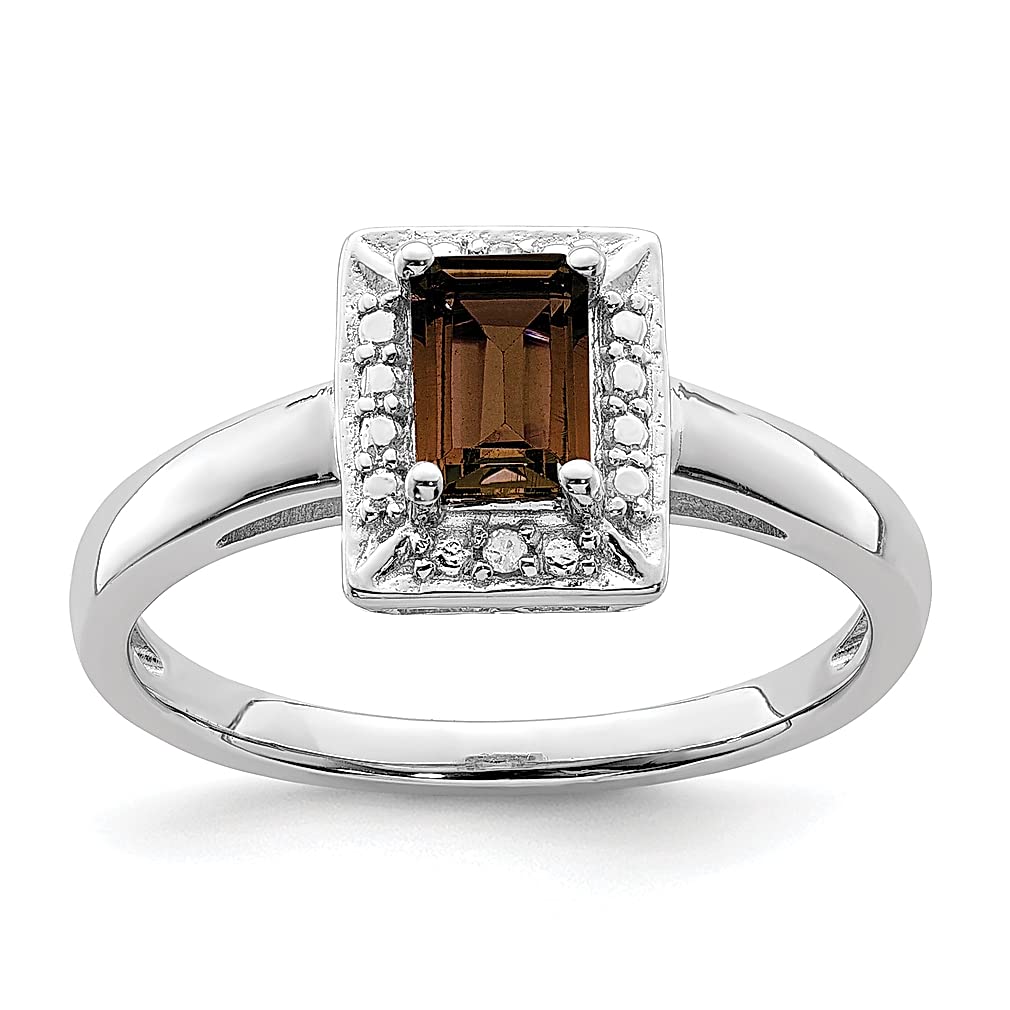 925 Sterling Silver Smoky Quartz Diamond Ring for Women - Elegant Gemstone Fine Jewelry, Perfect Gift for Her - Ideal for Weddings, Anniversaries & Special Occasions