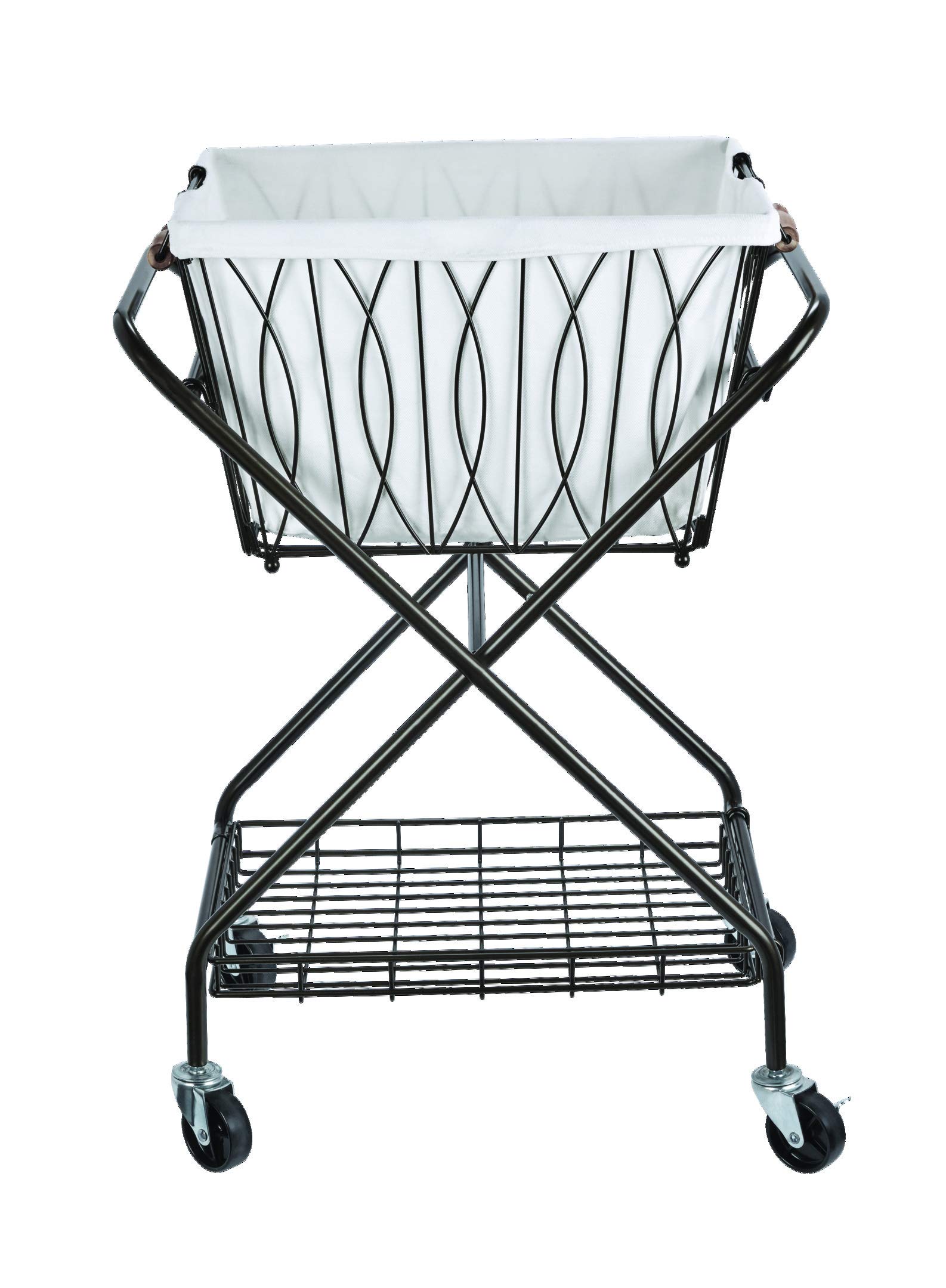 Verona Collapsible Laundry Cart with Removable Basket & 2 Canvas Bags - Foldable Rolling Hamper for Bedroom, Closet, Dorm - Space Saving Storage Organizer (Bronze)