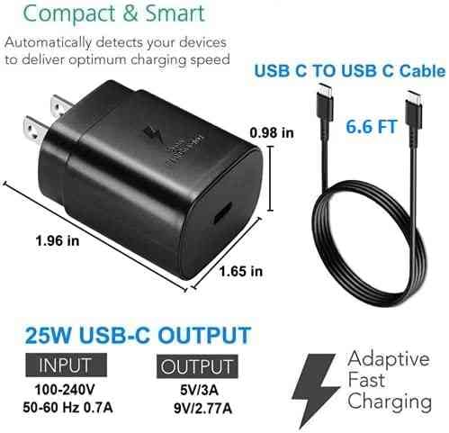 25W Fast Adaptive Wall Charger for Cat S62 Pro - USB C PD Charging & Data Transfer with 4FT (1.2M) UrbanX Cable - Black (US Version with Warranty) | Perfect for Travel, Office & Home Use