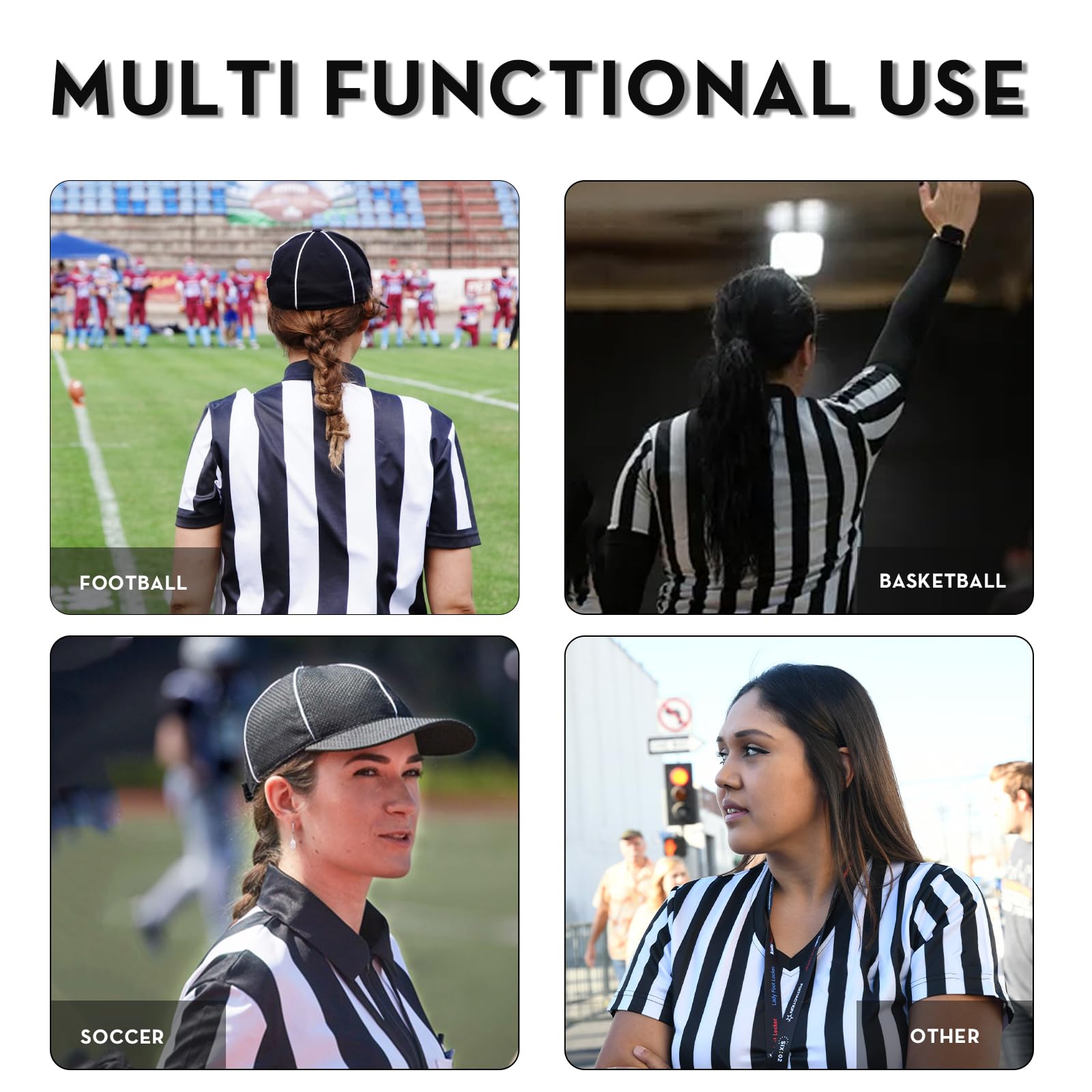 VKT Women's Referee Shirt - Black & White Striped Jersey for Basketball, Football & Soccer Officials - Perfect for Games, Sports Events & Halloween Costumes