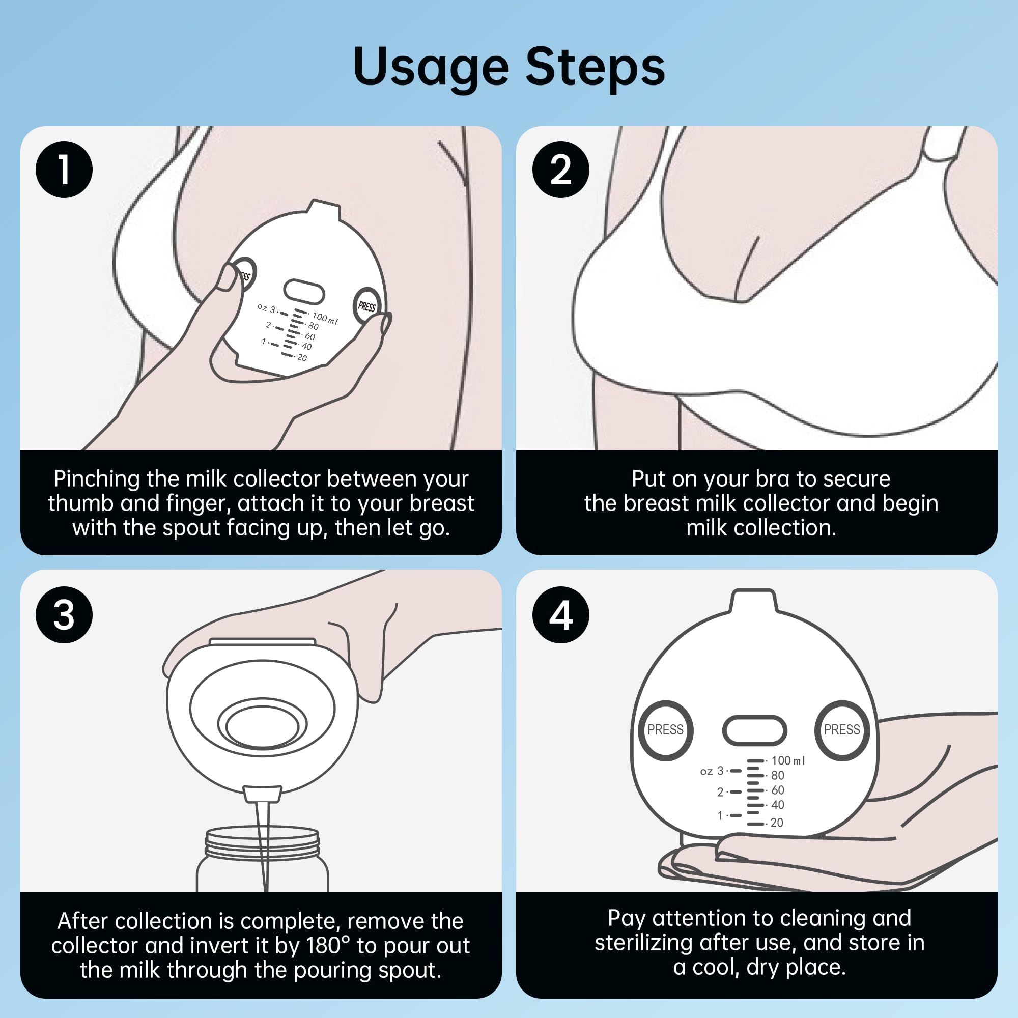 Wearable Hands-Free Breast Pump | Manual Silicone Milk Collector Shell for Nursing Moms | 3.4oz/100ml Breastfeeding Essentials (2-Pack) – Perfect for Discreet Pumping at Work, Travel & On-the-Go