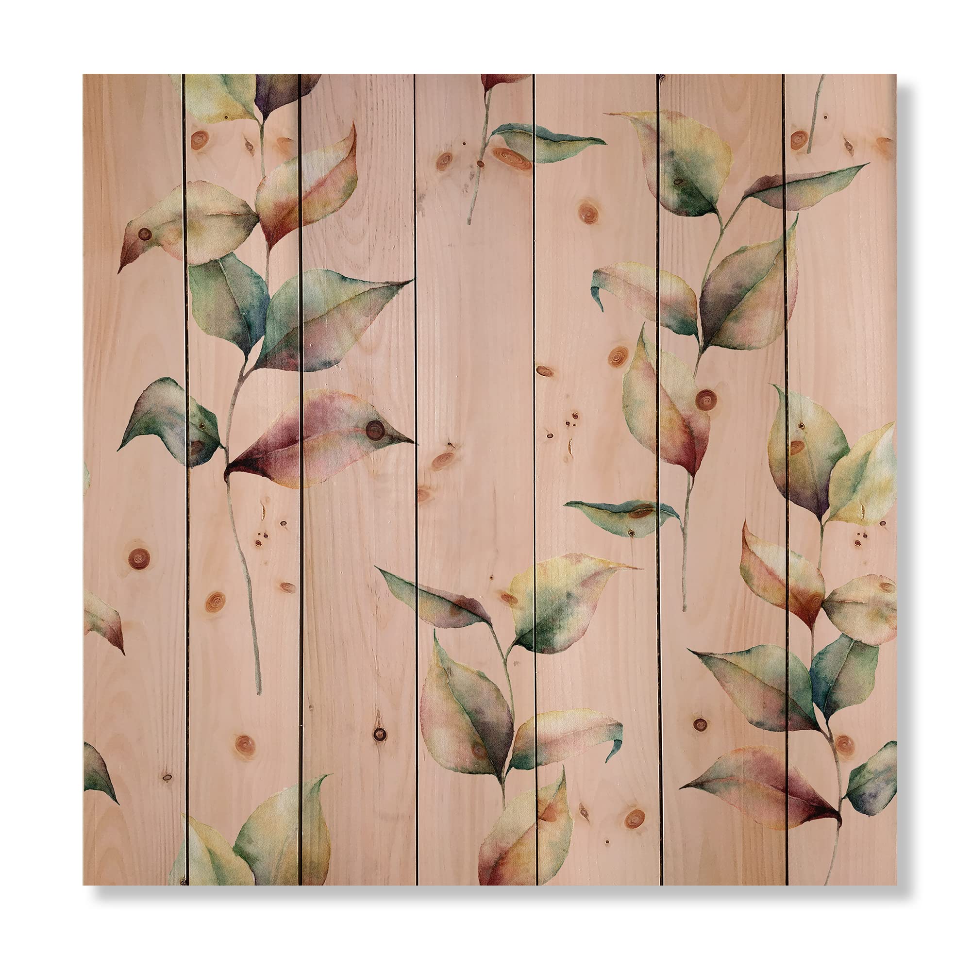 Autumn Pink Leaves & Branch Pastel Wood Wall Decor - Large Floral Pine Wood Art Panel for Living Room, Bedroom & Office Decoration