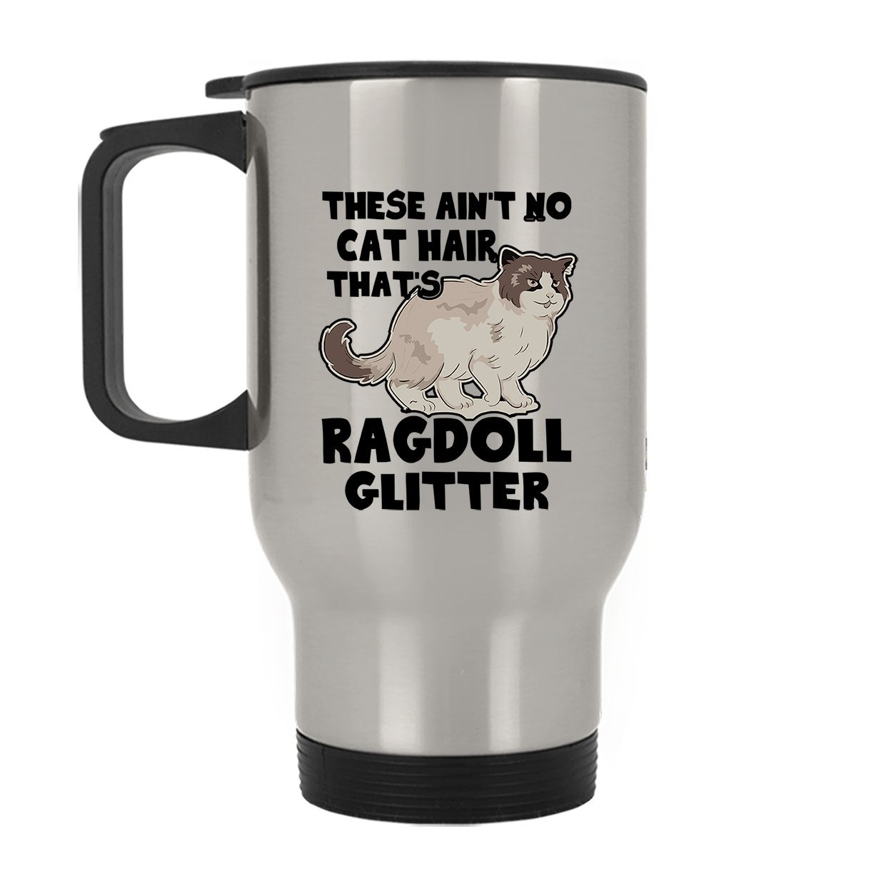 Premium Stainless Steel Travel Mug with Ragdoll Cat Glitter Design - Insulated Silver Tumbler for Hot & Cold Drinks - Perfect for Office, Commuting, and Outdoor Adventures