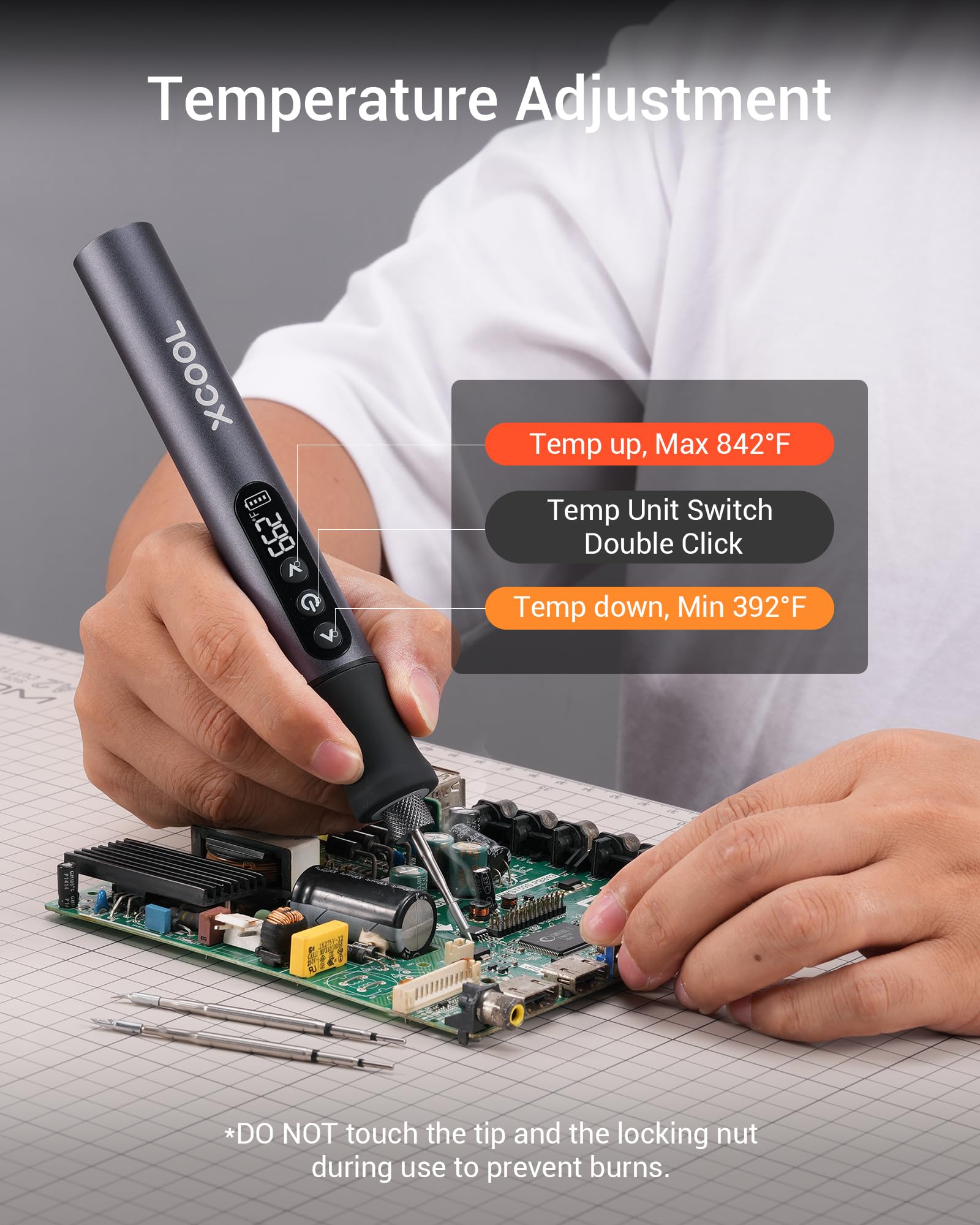 SolderAce Cordless Soldering Iron Kit - USB-C Wireless Soldering Pen with LED Display, 7-Second Fast Heat Up, Adjustable Temperature 392-842°F, Includes 3 C210 Tips - Perfect for Electronics Repair, DIY Projects, and Home Improvement