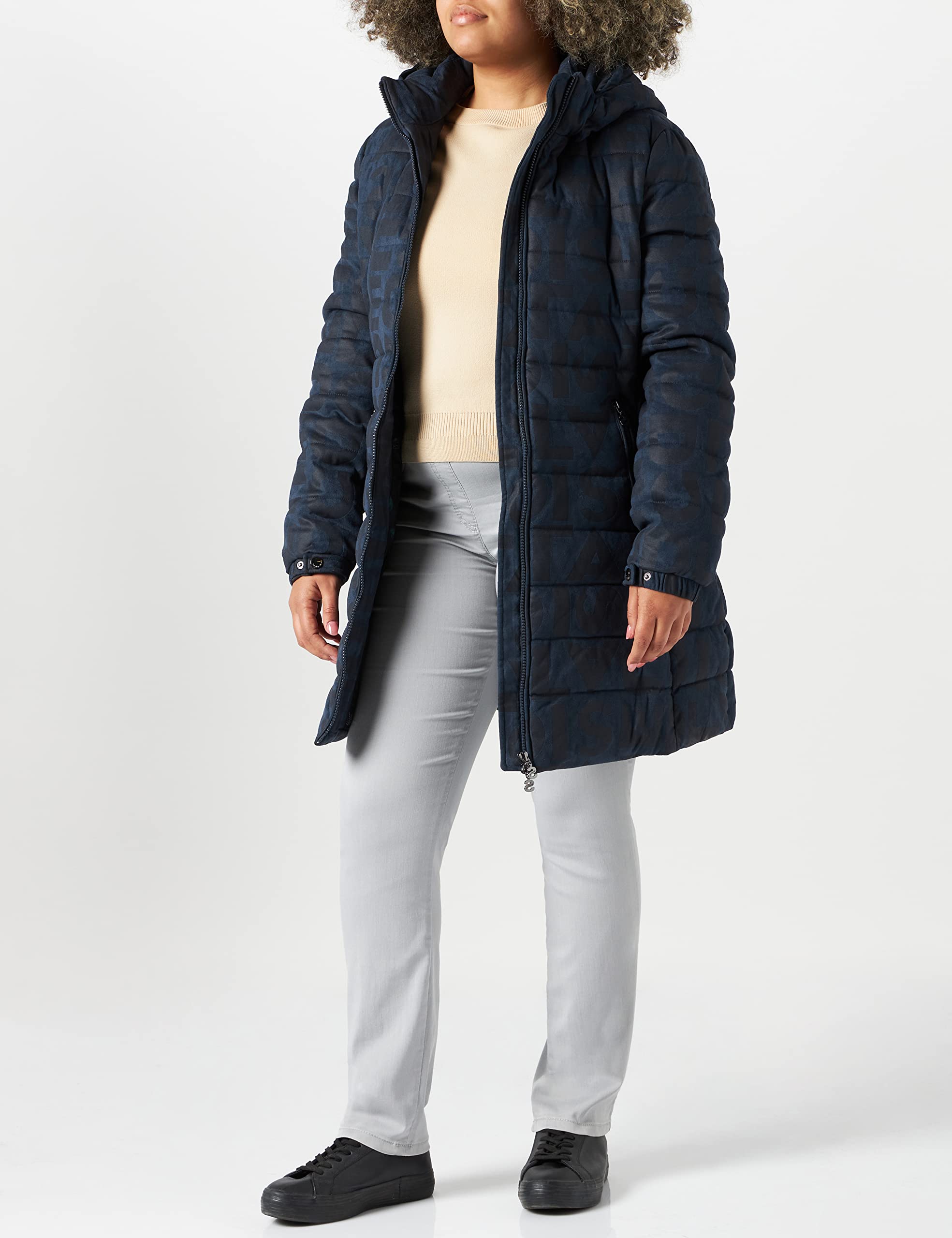 Desigual Women's Letter Print Coat - Stylish Winter Jacket for Women | Fashion Outerwear for Casual Outings & Office Wear
