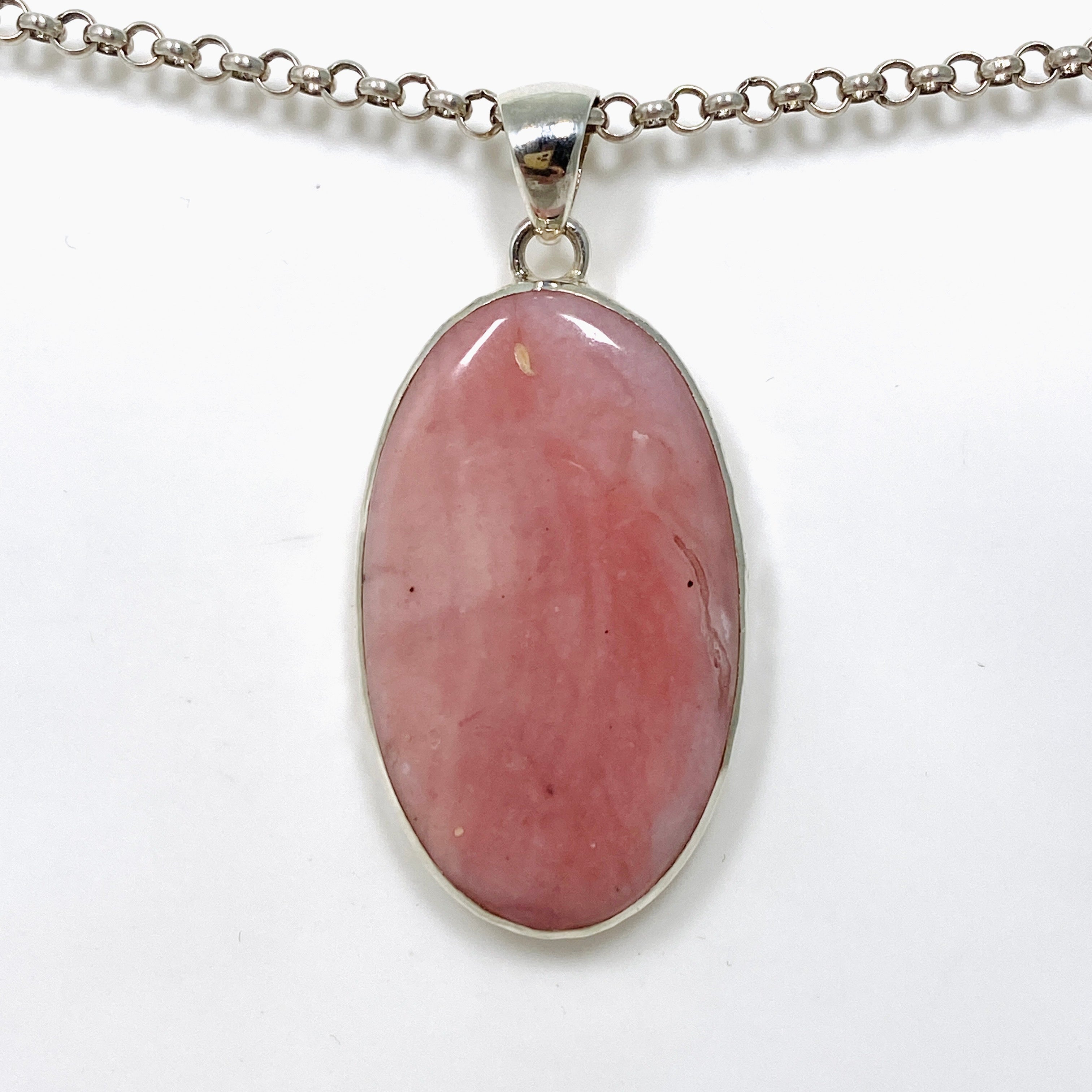 Natural Pink Opal Oval Cabochon Pendant in Handcrafted Hammered Silver Setting - KPGJ4668 | Elegant Jewelry Gift for Women, Perfect for Valentine's Day & Anniversaries