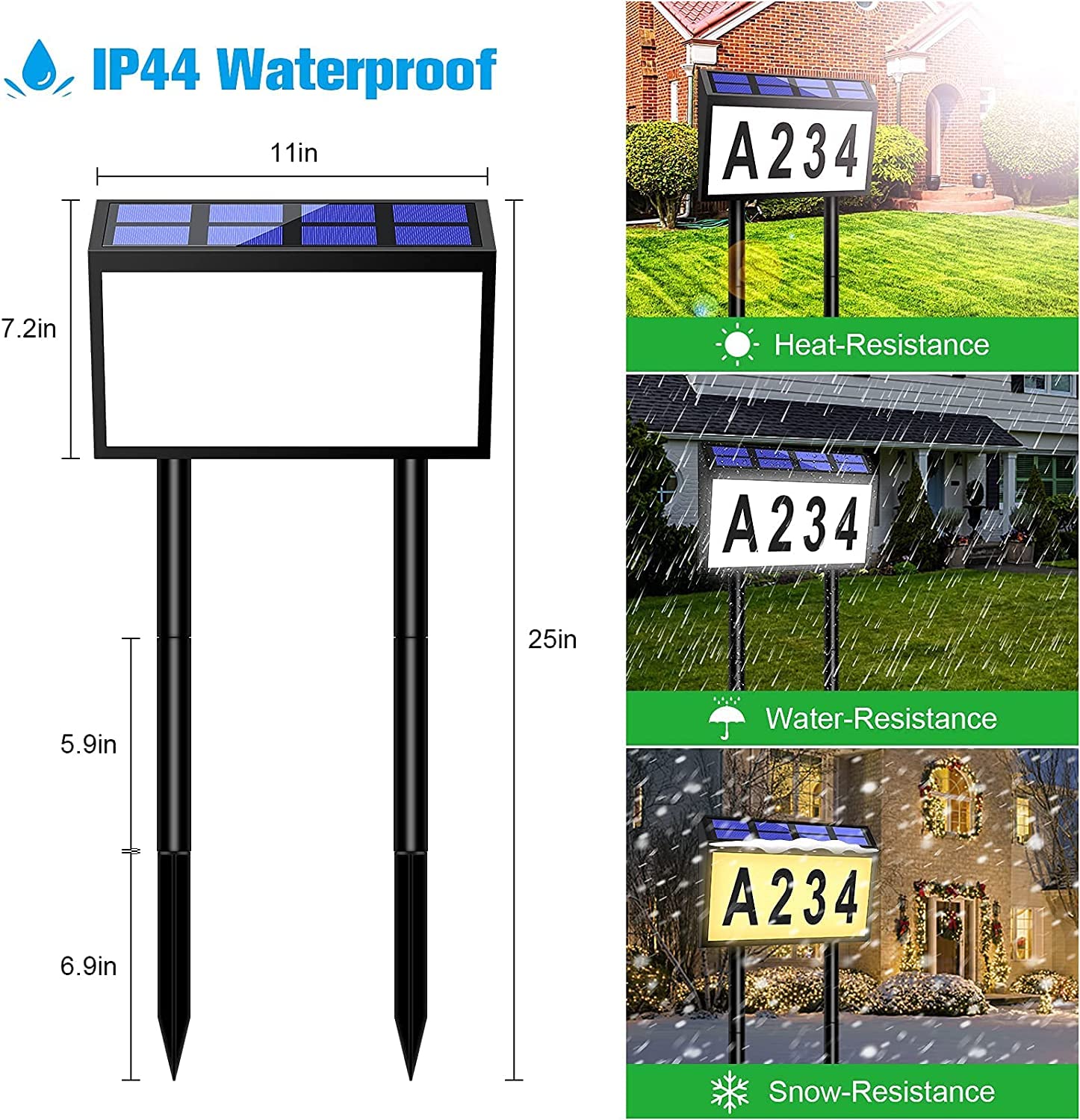 Custom Solar House Numbers for Outdoor Address Signs - Waterproof Black Solar Address Plaque with 2 Stakes | Perfect for Driveway, Mailbox & Front Yard House Number Display