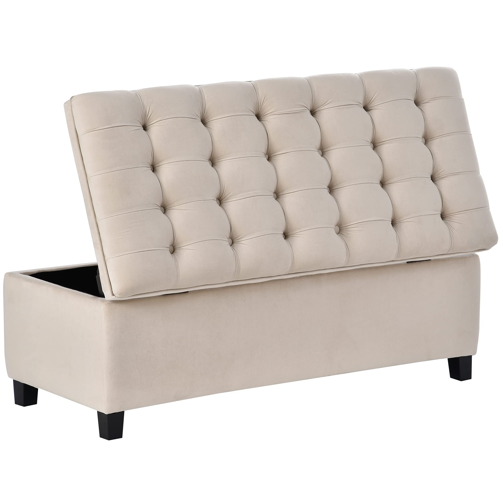Storage Bench with Flip Top Lid - Upholstered Ottoman Stool with Padded Seat, Multi-Functional Storage Chest for Bedroom & Living Room (Beige) - Perfect for Extra Seating, Blanket Storage, and Bedroom Organization