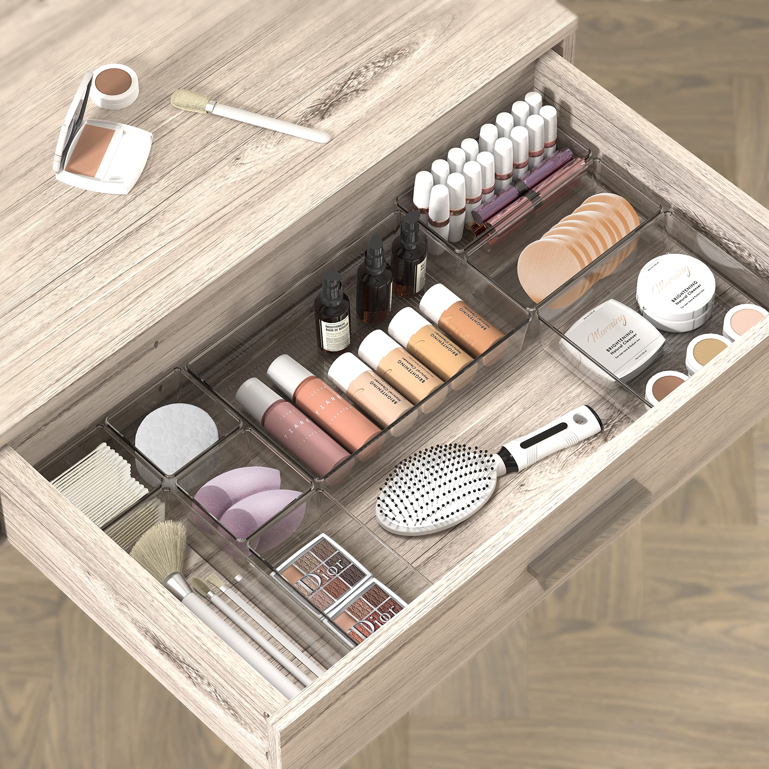20-Piece Clear Plastic Drawer Organizer Set - 5 Sizes for Makeup, Bathroom, Bedroom & Office Storage - Perfect for Jewelry, Cosmetics, Utensils & Stationery Organization