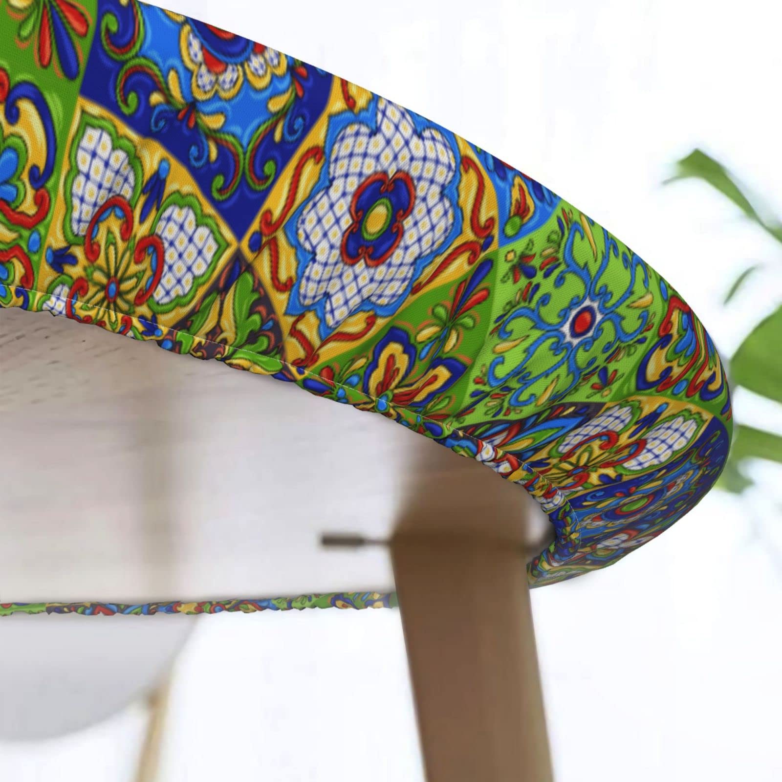 WOAIDY Mexican Talavera Elastic Edged Fitted Round Tablecloth - Decorative Stretch Table Cover for 40