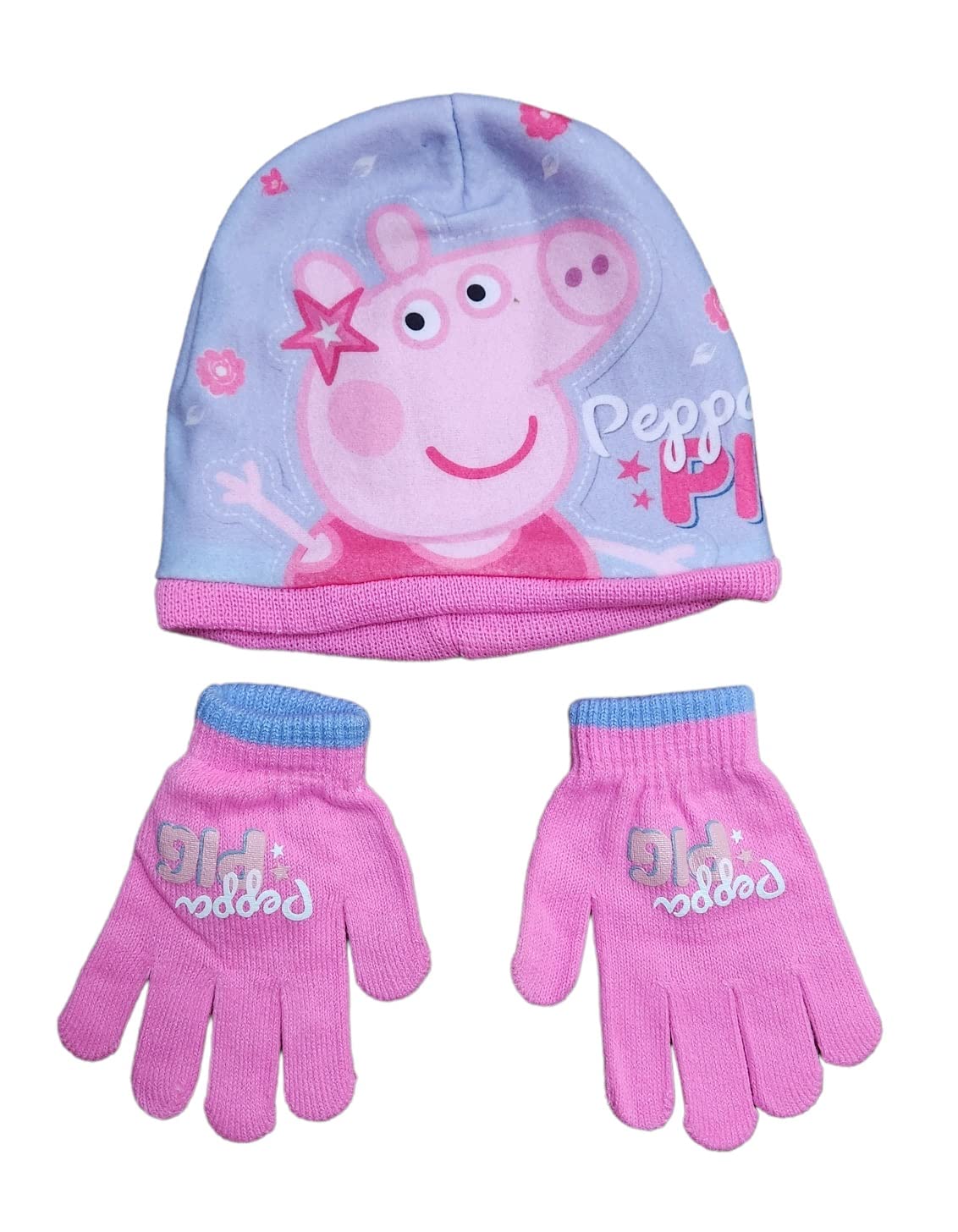 Peppa Pig Winter Hat and Gloves Set for Girls Age 2-5 Years - Warm Knitted Beanie & Mittens for Cold Weather Playtime