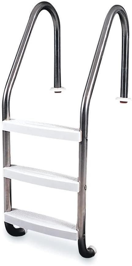 Poolzilla 3-Step Stainless Steel Pool Ladder for In-Ground Saltwater Pools - Non-Slip White Plastic Steps, 250 lb Capacity - Safe Entry & Exit System for Swimming, Relaxing & Water Exercise