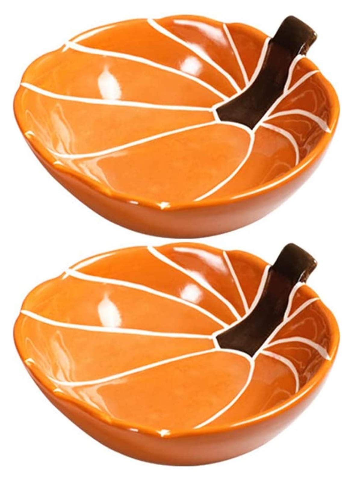 2 Pack Large Ceramic Salad Bowls - Pumpkin Shaped, Non-Slip Base, Microwave Safe Serving Bowls for Soup, Salad, Noodles, Cereal & Pho - Perfect for Family Dinners, Meal Prep & Entertaining