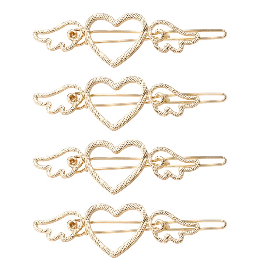 FRCOLOR 4PCS Golden Angel Wing Hair Clips - Elegant Love Heart Bobby Pins for Women & Girls, Bridal Hair Accessories, Perfect for Weddings, Parties & Everyday Styling