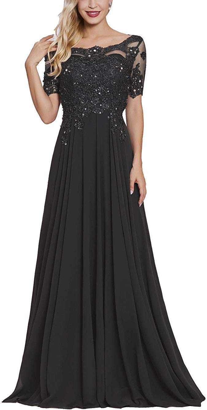 BeautBoy Women's Lace Beaded Prom Evening Dress - Short Sleeves Mother of The Bride Gown - Perfect for Weddings, Parties & Special Occasions