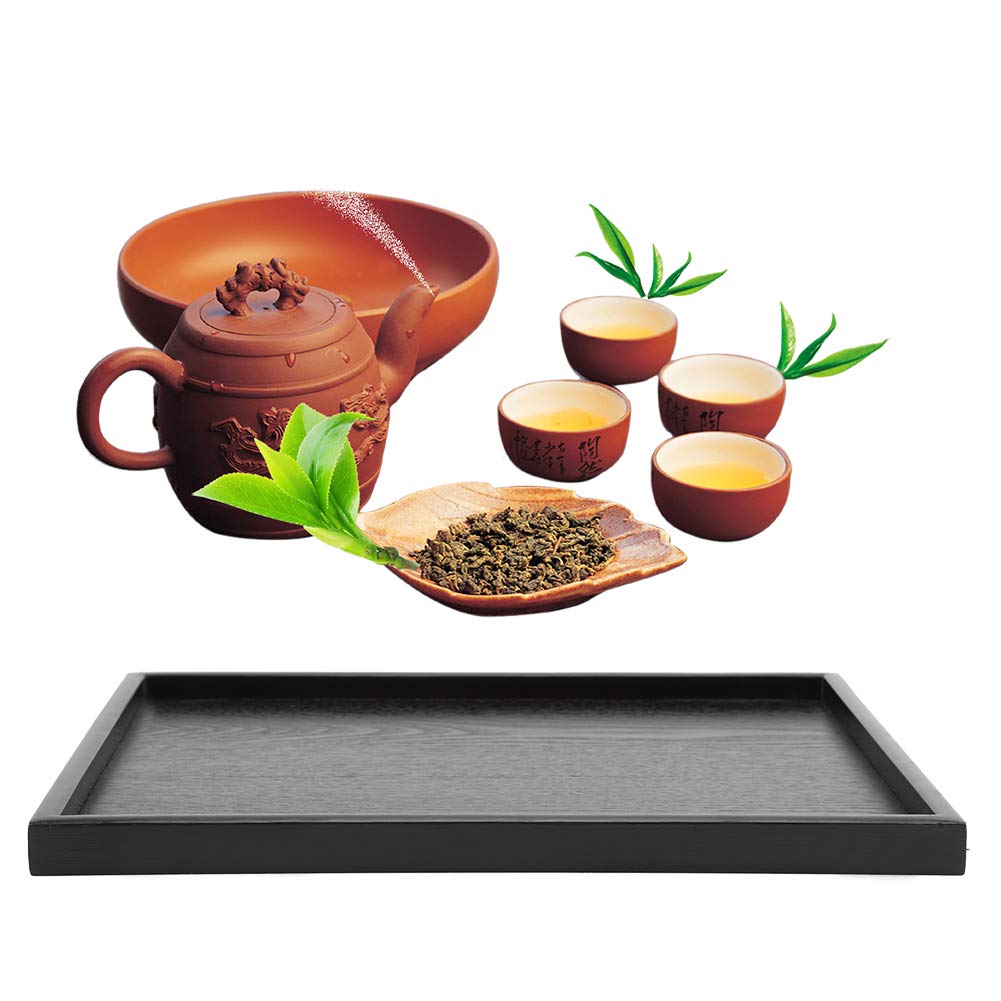 Solid Wood Rectangle Serving Tray - Black Wooden Coffee Table Tray for Food, Tea, Snacks & Meals | Perfect for Breakfast, Dinner, Coffee Table & Party Serving (30x24cm) - Ideal for Home Decor, Dining & Entertaining