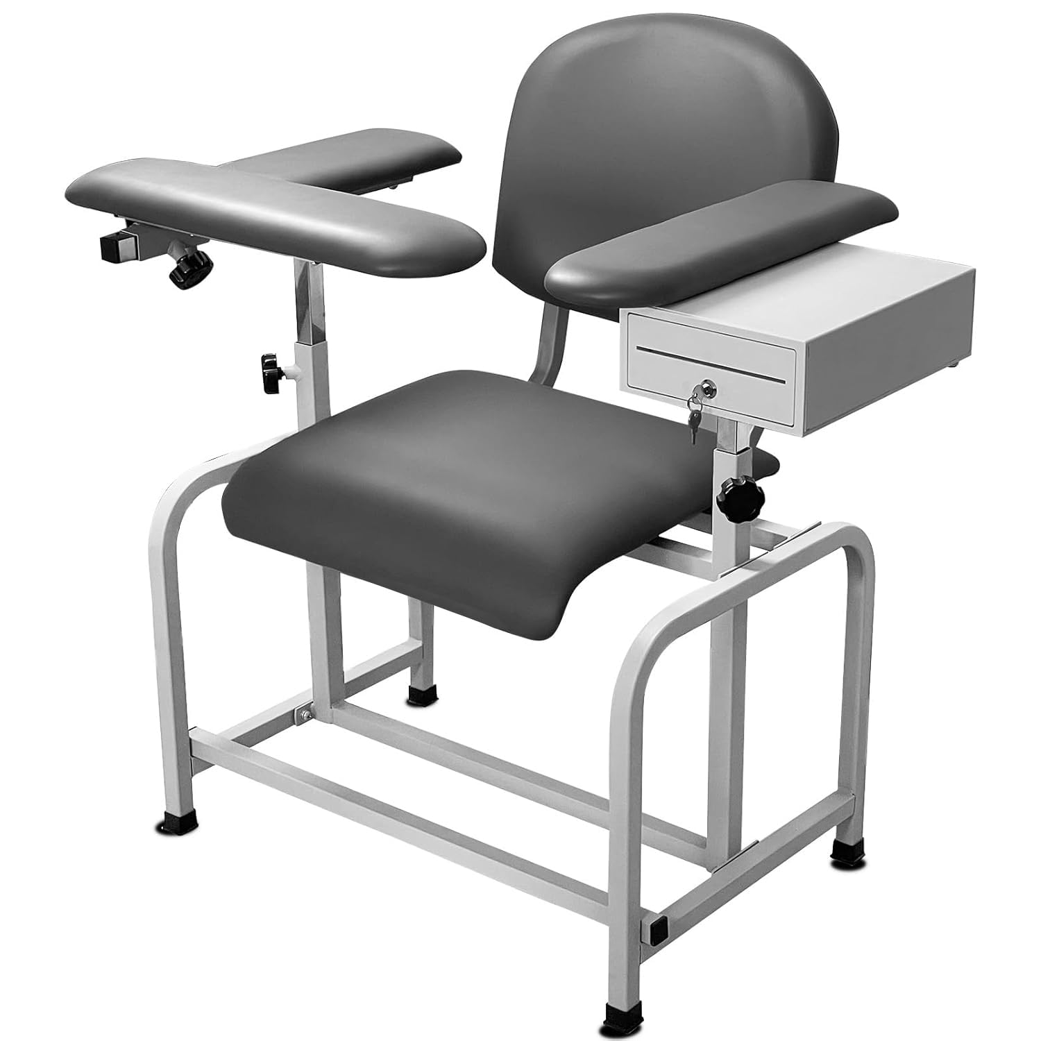 Medical Blood Draw Chair with Adjustable Armrest & Soft Padded Seat - Comfortable Phlebotomy Chair with Storage Drawer for Clinics, Hospitals & Labs | Grey Healthcare Furniture