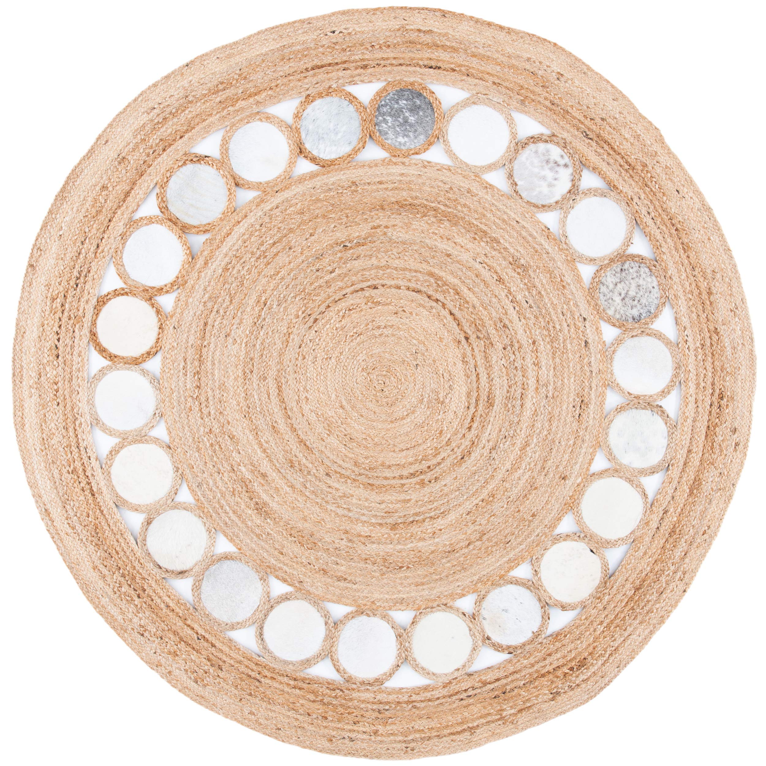 SAFAVIEH Natural Fiber Round Collection 6' Round Beige/Grey NF370F Handmade Boho Woven Jute & Leather Area Rug - Perfect for Living Room, Bedroom, or Boho Chic Home Decor