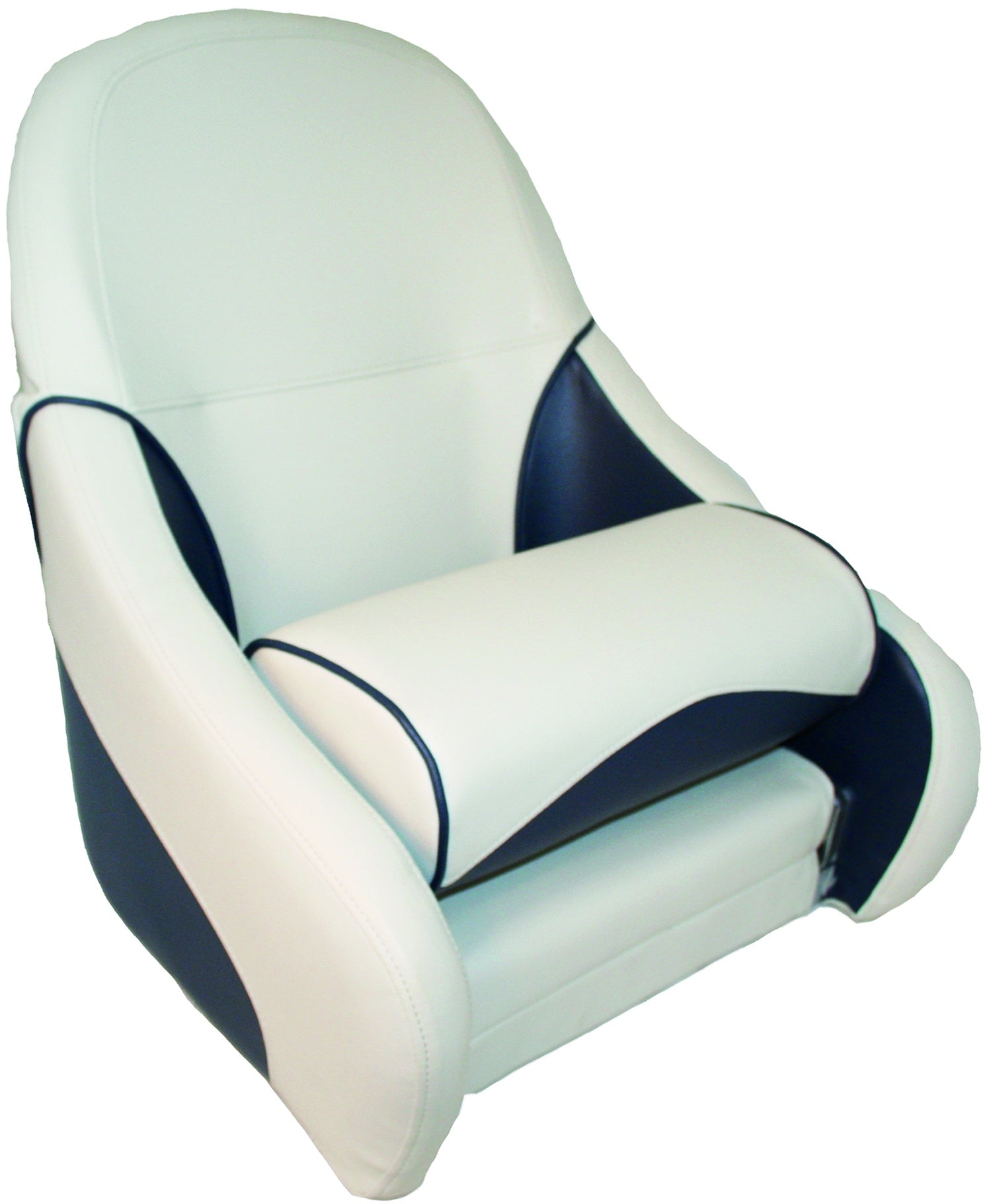 Axis Deluxe Oceanstar Flip Up Boat Seat in White & Dark Blue - Comfortable Marine Seating for Boats, Yachts, and Fishing Trips