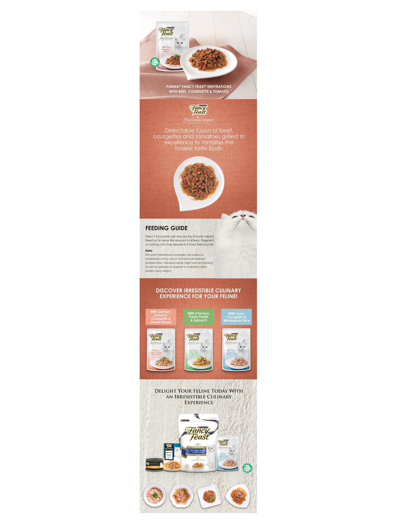 Fancy Feast Inspirations Beef, Zucchini & Tomato Wet Cat Food Pouch - 70g Grain-Free Recipe for Adult Cats - Perfect for Mealtime, Travel & On-the-Go Feeding