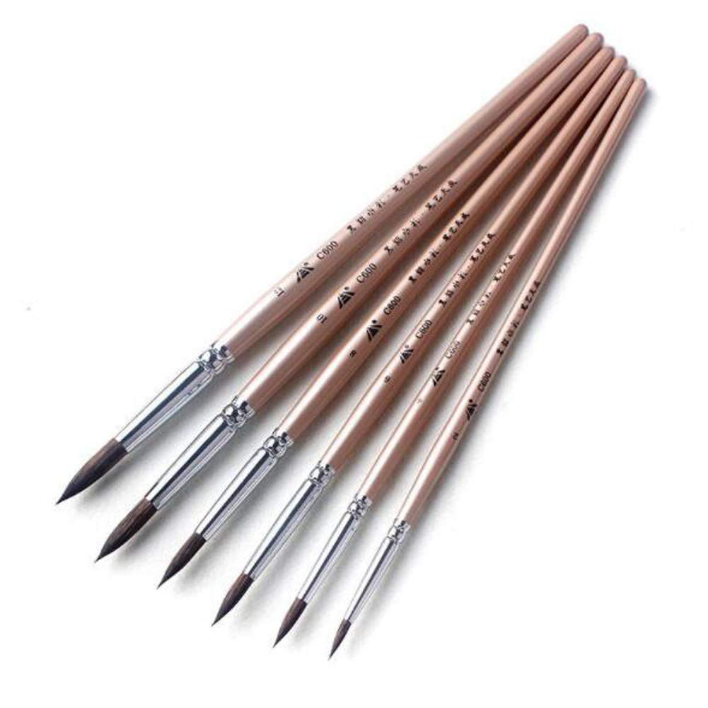XZEN 6-Piece Black Sable Hair Watercolor Paint Brushes Set - Professional Pointed Tip for Watercolor, Oil & Acrylic Painting - Perfect for Artists, Beginners & DIY Craft Projects
