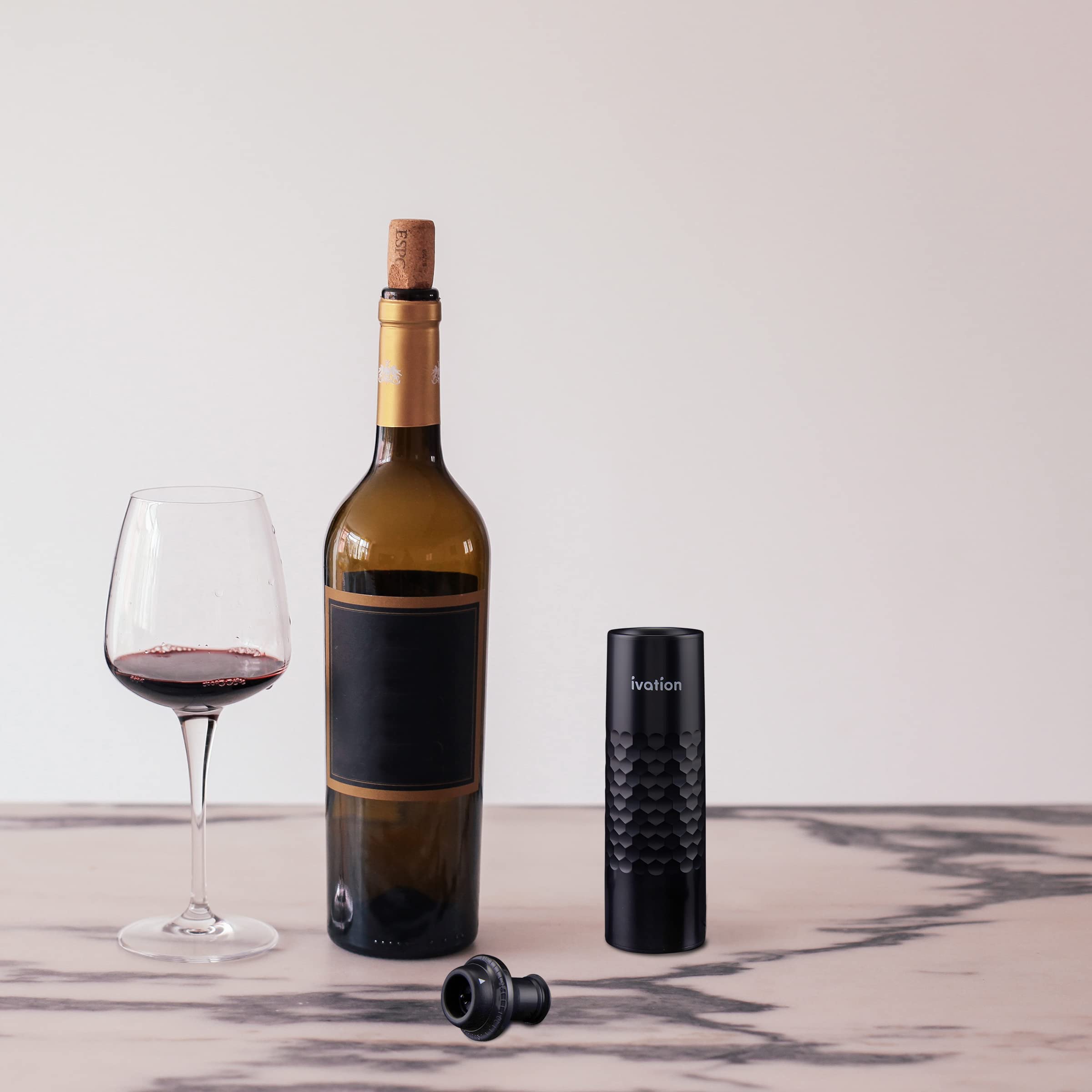 Ivation Rechargeable Wine Saver Pump with 4 Reusable Stoppers - 6-Piece Wine Preservation Kit with Automatic Vacuum Sealer & USB Charger - Perfect for Home Bars, Parties and Wine Storage