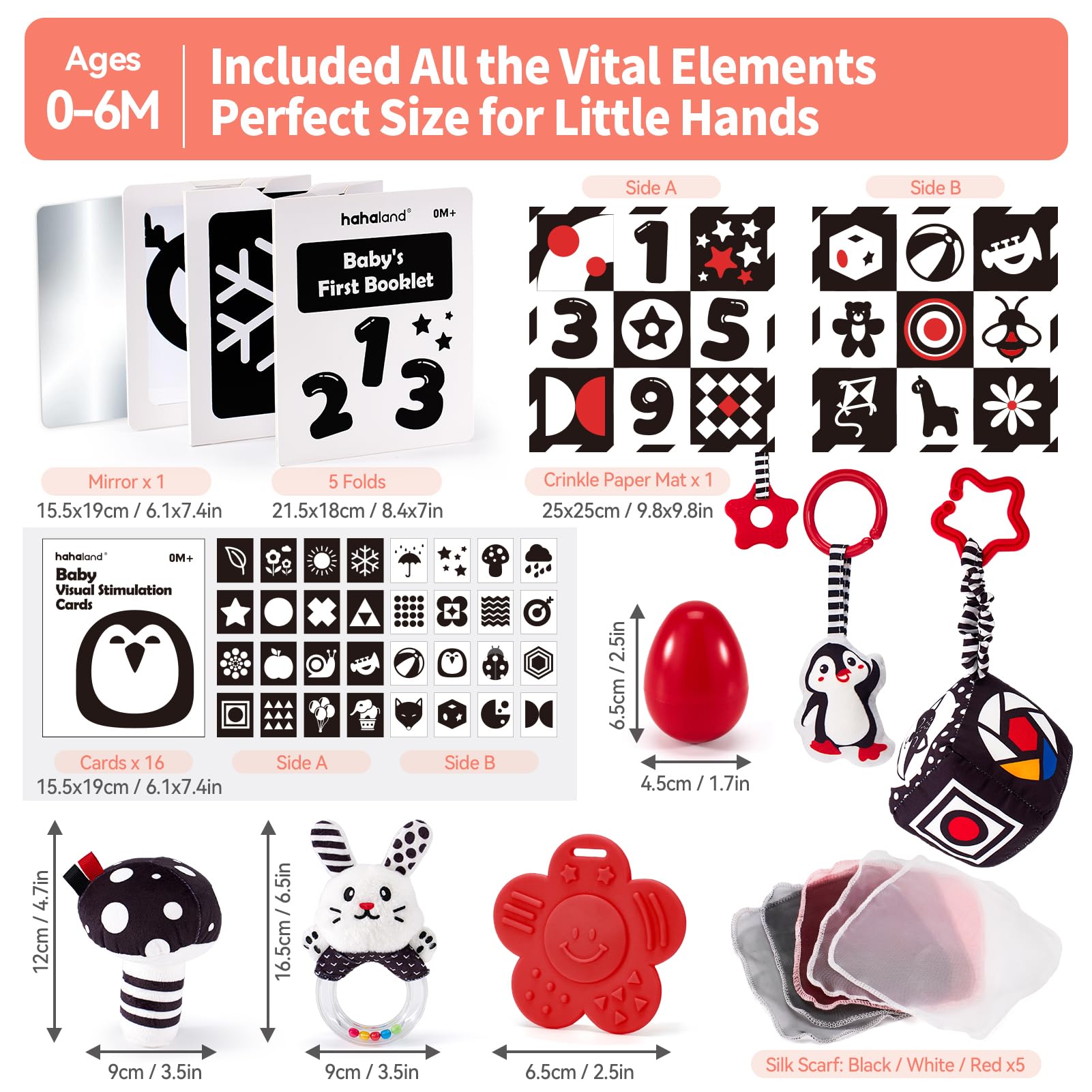 Hahaland 30-in-1 Black and White High Contrast Baby Toys for Newborns 0-6 Months - Tummy Time Mirror & Sensory Toy Set for Infant Development - Perfect for Visual Stimulation, Early Learning, and Playtime (0M+)