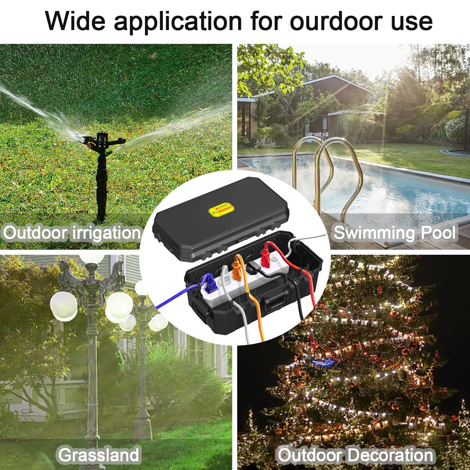 10.5x5.3x4 Inch Medium Waterproof Electrical Junction Box - IP54 Rated Outdoor Extension Cord Enclosure with Timer Outlet Plug - Perfect for Holiday Lights, Garden Decor & Outdoor Power Protection