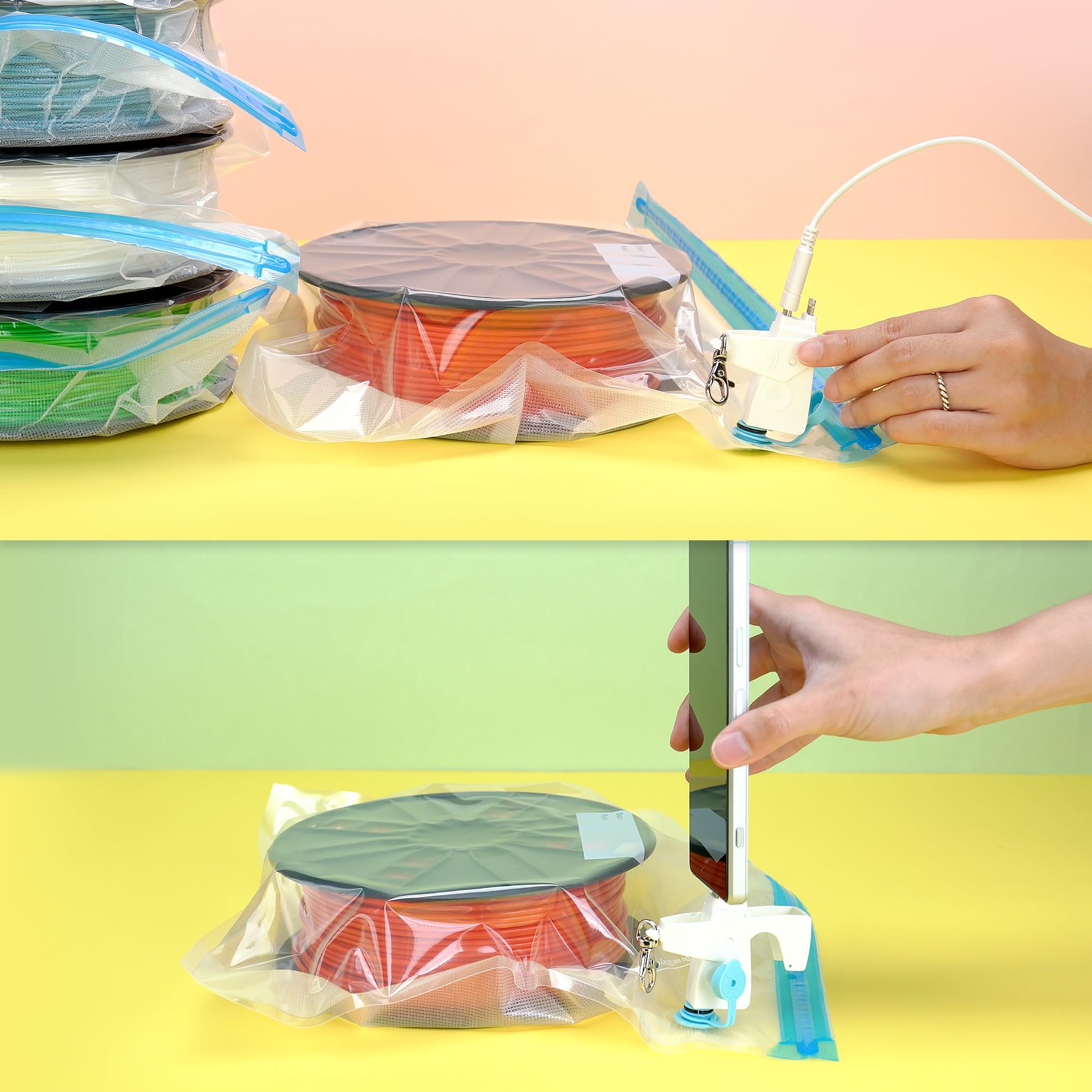 Vacuum-Sealed 3D Printer Filament Storage Bags with Patented Valve - Airtight Moisture-Proof Protection for PLA, ABS, PETG Filaments - Compatible with Creality, Anycubic, Sunlu, Voxelab & Qidi Tech 3D Printers - Ideal for Long-Term Filament Storage & Workshop Organization