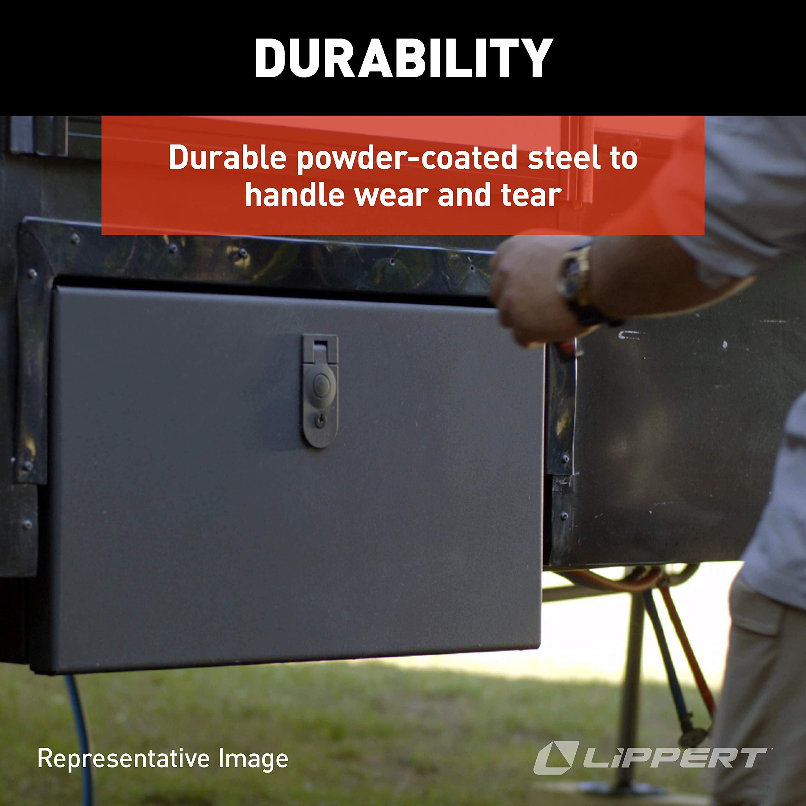 Lippert Components 664640 SolidStep RV Storage Box - Durable Plastic Organizer for Camping Gear, Tools & Outdoor Accessories - Perfect for RVs, Trailers & Motorhomes