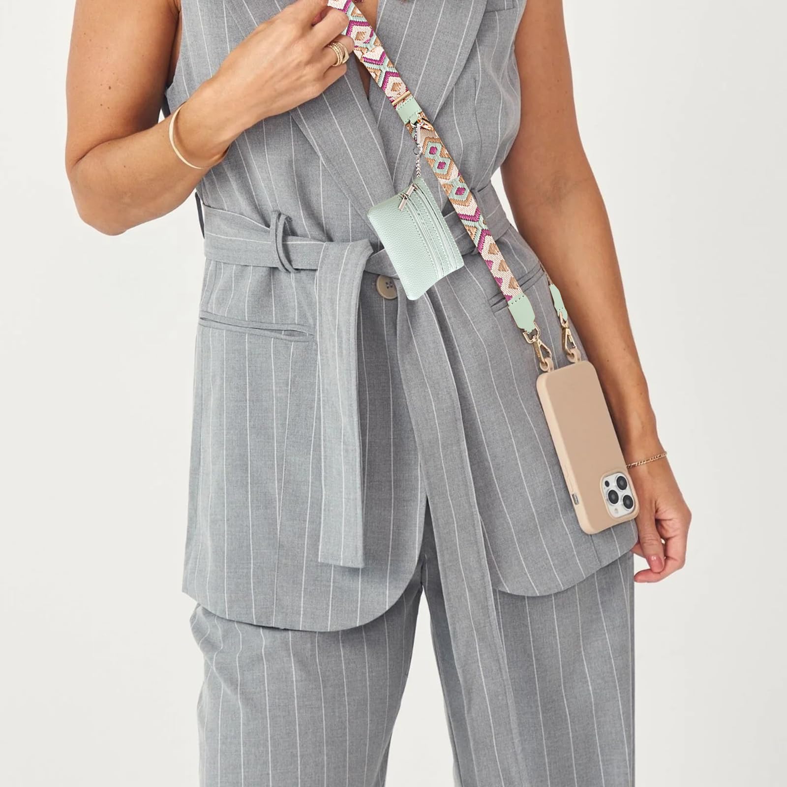 Adjustable Crossbody Phone Lanyard with Zippered Wallet Pouch - Hands-Free Phone Strap for iPhone & Android - Perfect for Travel, Shopping & Outdoor Activities (Purple)