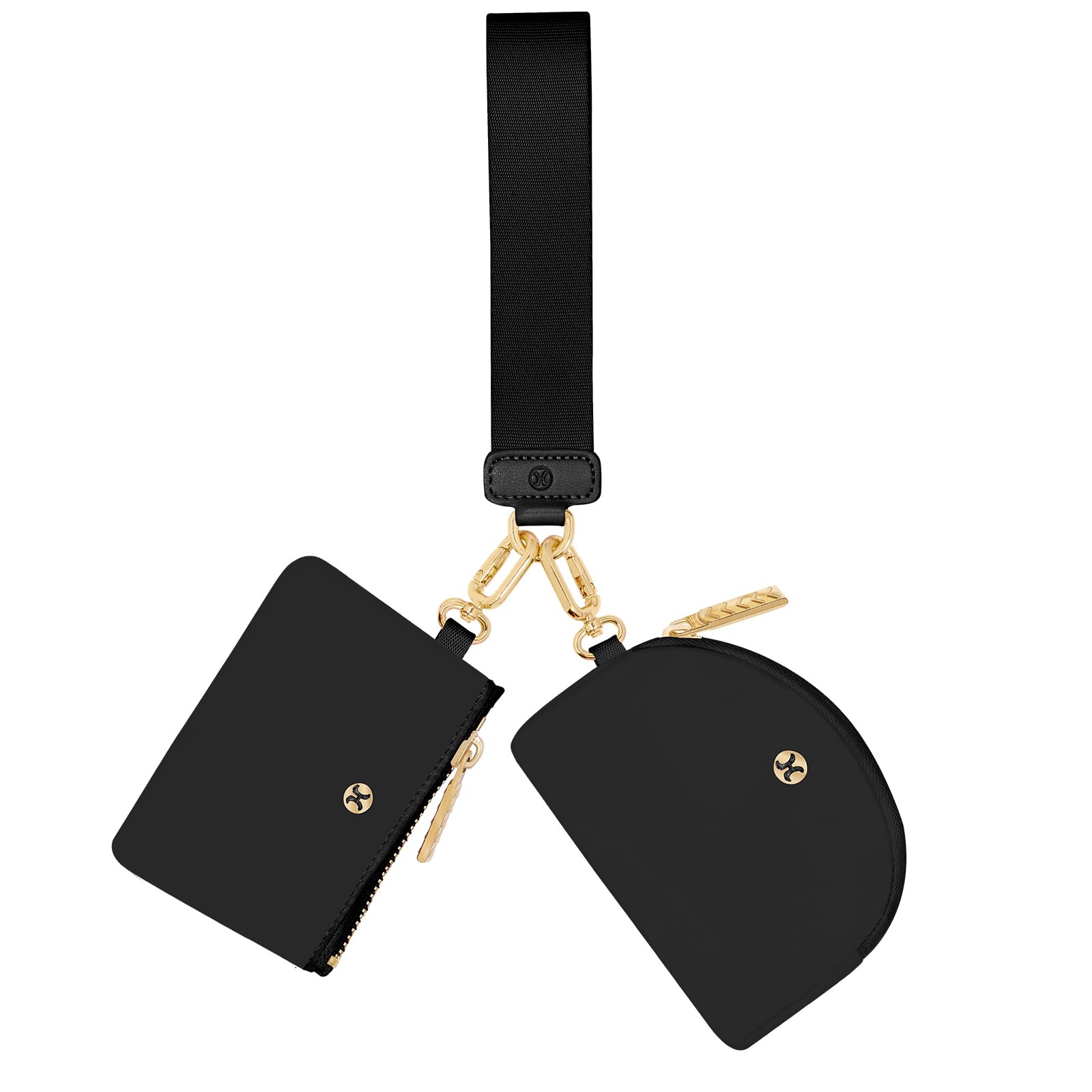 Detachable Dual Pouch Keychain Wallet for Women & Men - Portable Mini Zip Around Small Wallet & Coin Purse (Black+Black) - Perfect for Travel, Shopping, and Everyday Essentials Organization