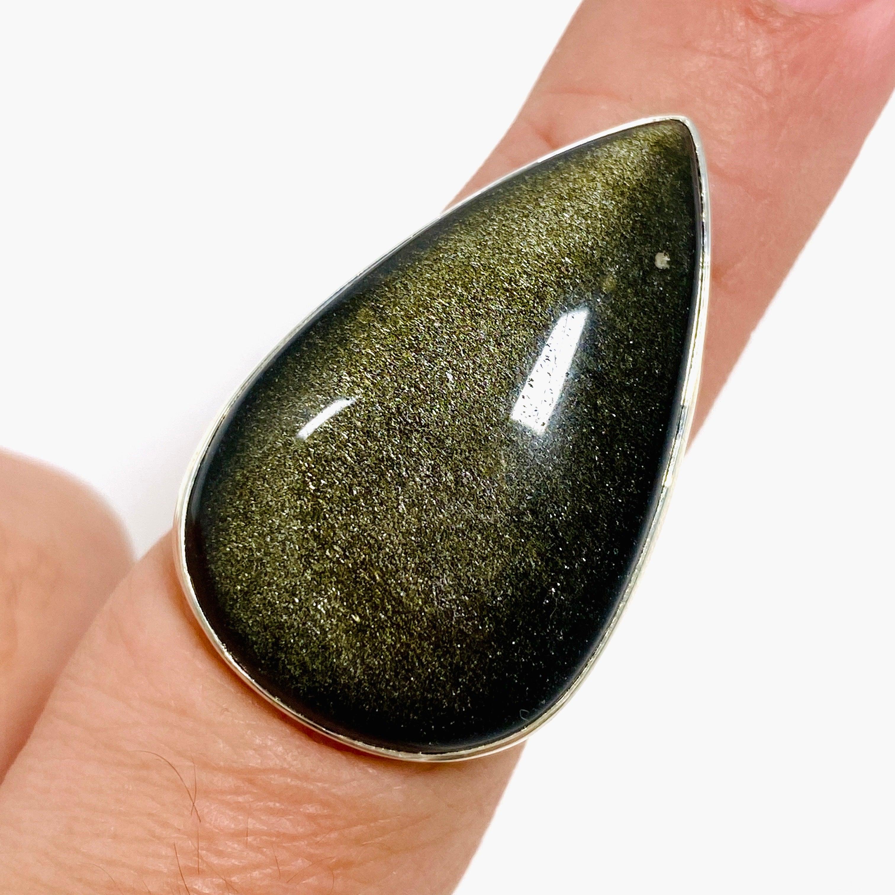 Goldsheen Obsidian Teardrop Ring - Size 8 - KRGJ2922 - Elegant Black Gemstone Jewelry for Women, Perfect for Evening Parties & Special Occasions