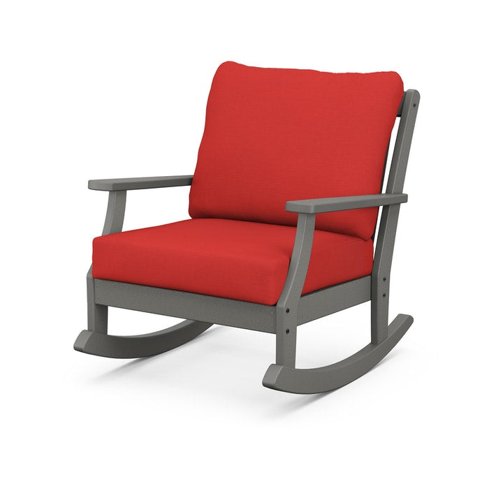 POLYWOOD Braxton Deep Seating Rocking Chair - All-Weather Wicker Outdoor Rocker with Cushions | Perfect for Patio, Deck, Poolside & Garden Relaxation
