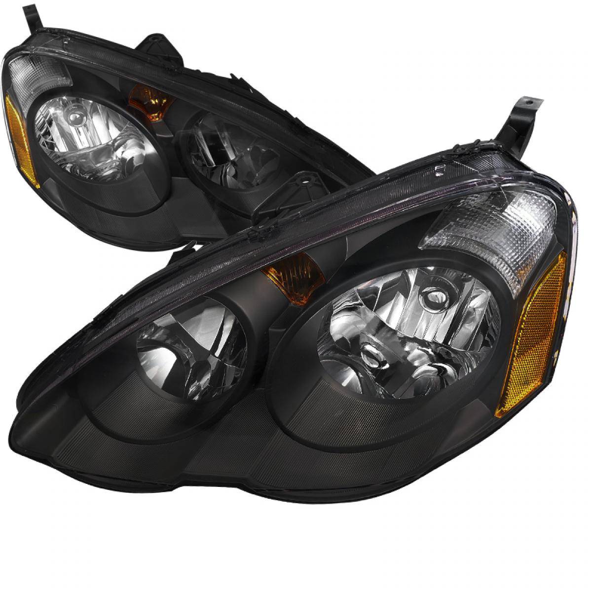 2002-2004 Acura RSX Headlight Housing Kit - Matte Black Housing with Clear Lens & Amber Reflectors | Factory Style Replacement Headlights for Improved Night Visibility