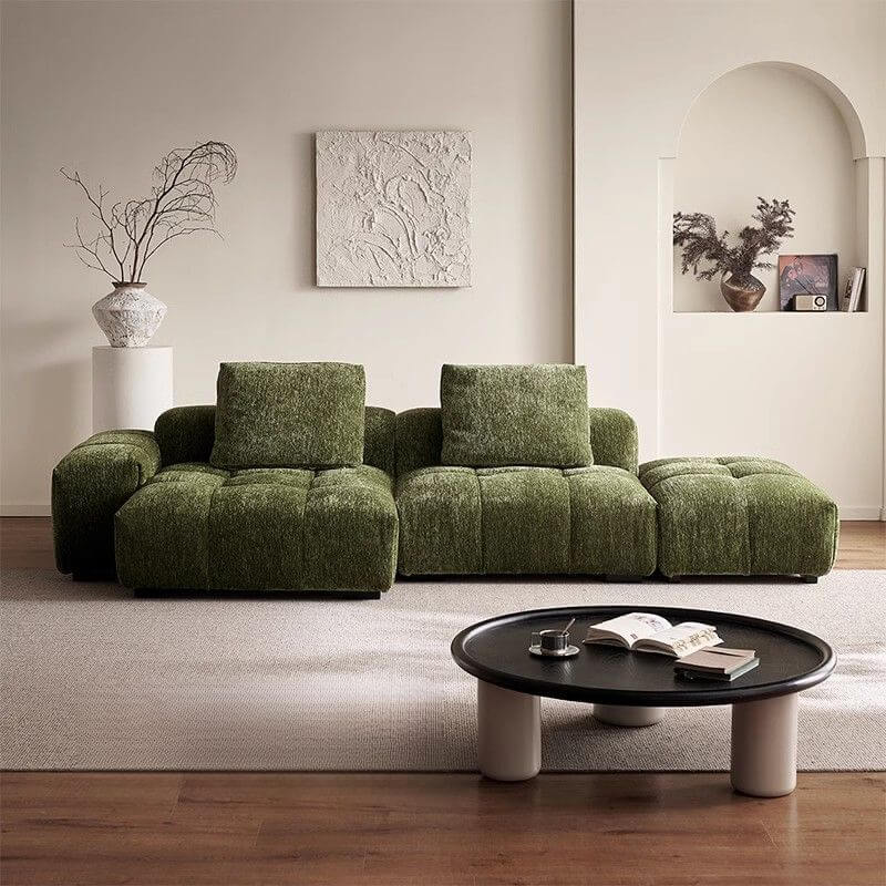 L-Shaped Sectional Sofa with Chaise Lounge - 4-Piece Reversible Modular Couch Set in Black Upholstery & Solid Pine Wood Frame | Perfect for Living Room, Family Room or Home Theater Seating