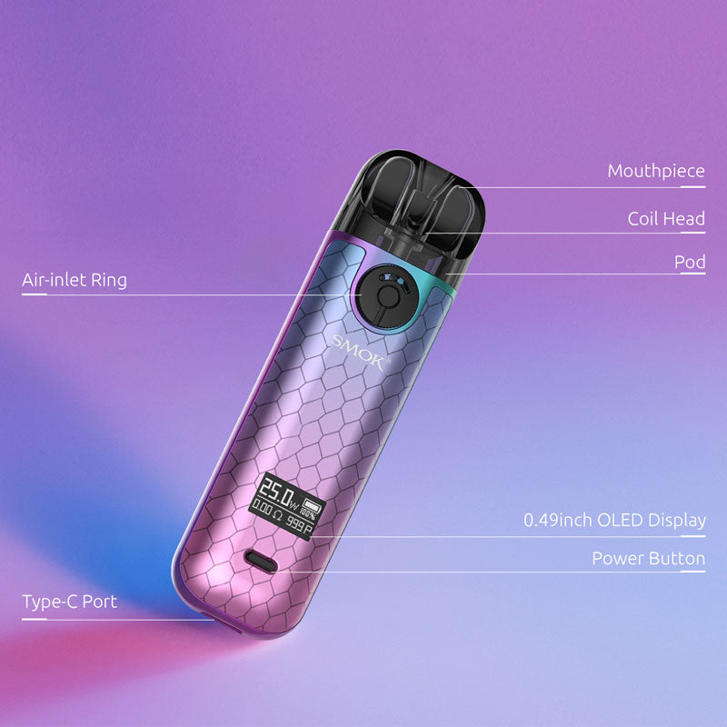 SMOK Novo 4 Pod Kit 25W 800mAh - Compact Vape Starter Kit with Adjustable Airflow | Perfect for On-the-Go Vaping & Discreet Nicotine Salt Use