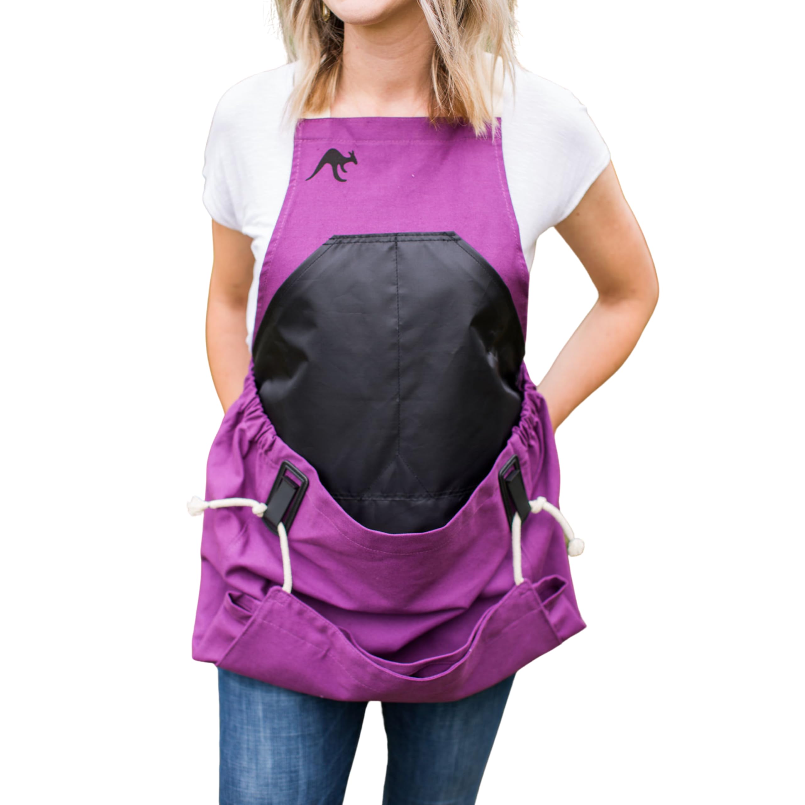 Roo Gardening Apron with Large Pockets - Adjustable Water-Resistant Washable Cotton Canvas - Perfect for Harvesting Vegetables, Picking Fruits & Outdoor Gardening Activities
