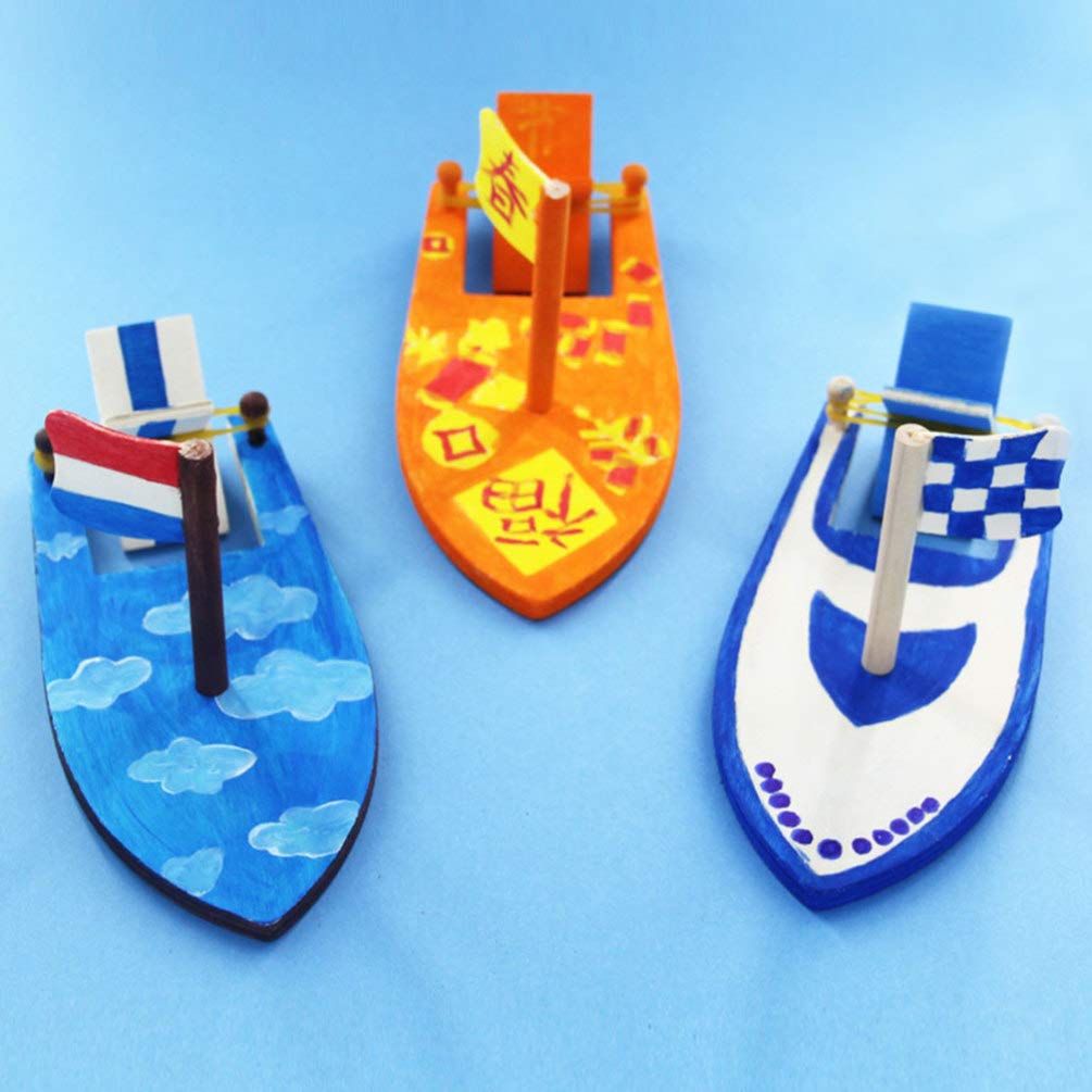 Milisten 4-Piece Unfinished Wooden Boat Craft Kit - DIY Painting Wooden Toys, Brain Teaser Puzzles & Handmade Bamboo Statues for Kids | Perfect for Arts & Crafts, STEM Learning & Creative Play
