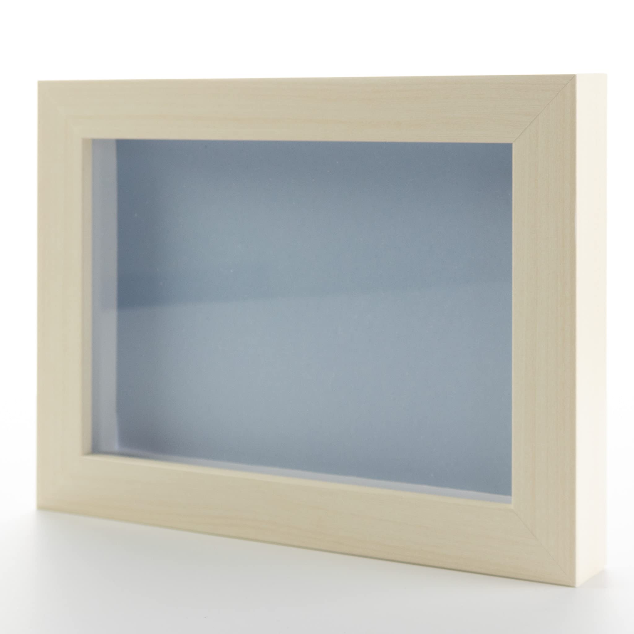 White Wash 20x24 Shadow Box Solid Wood Display Frame with Blue Acid-Free Backing, UV Protective Acrylic & Hanging Hardware | 3/4