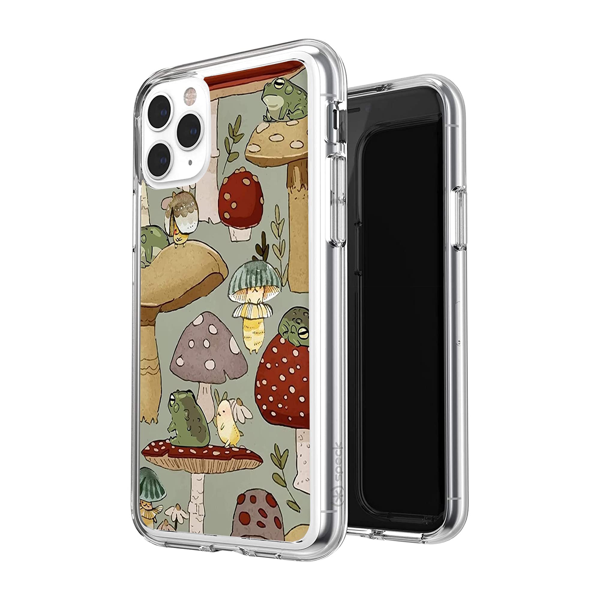 Cute Frog and Mushroom Vintage iPhone 12/12 Pro Case - Cottagecore Aesthetic TPU Shockproof Protective Clear Phone Cover for Women & Girls | Perfect for Nature Lovers, Cottagecore Fashion & Everyday Protection