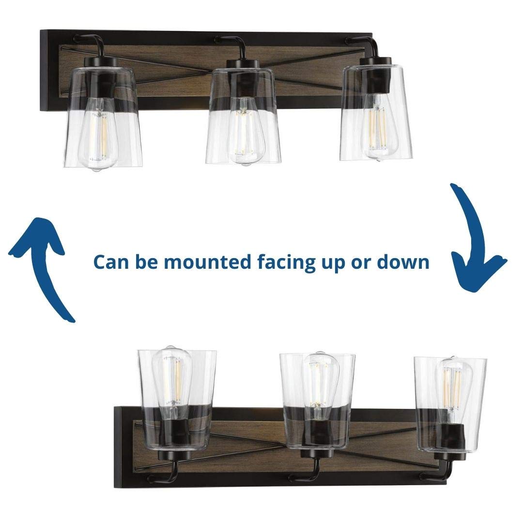 PROGRESS LIGHTING Briarwood Collection 3-Light Coastal Bathroom Vanity Fixture - Clear Glass Shade in Antique Bronze Finish | Perfect for Beach House, Coastal Decor & Bathroom Lighting Upgrade