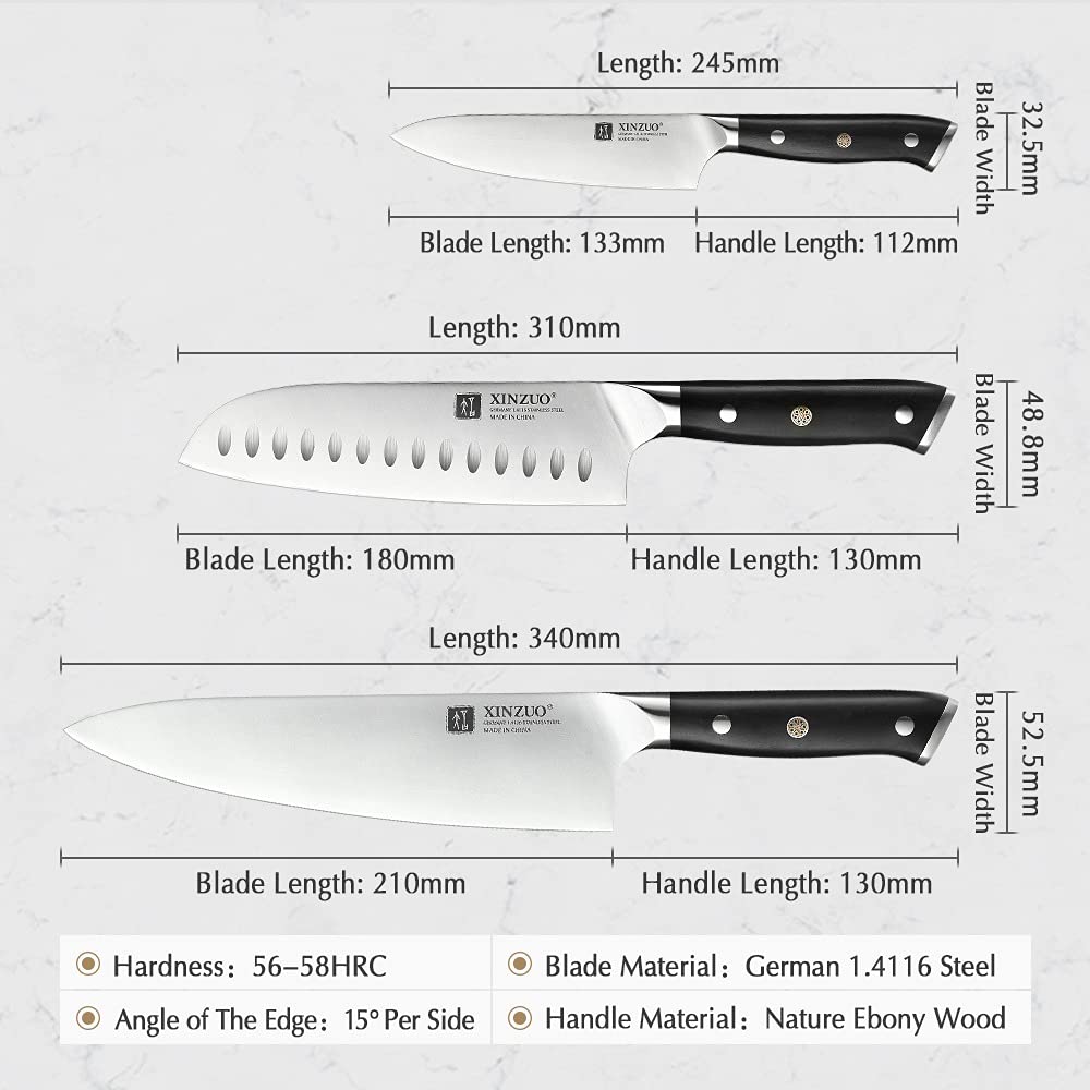 3-Piece Professional Kitchen Knife Set - German 1.4116 Stainless Steel - 8