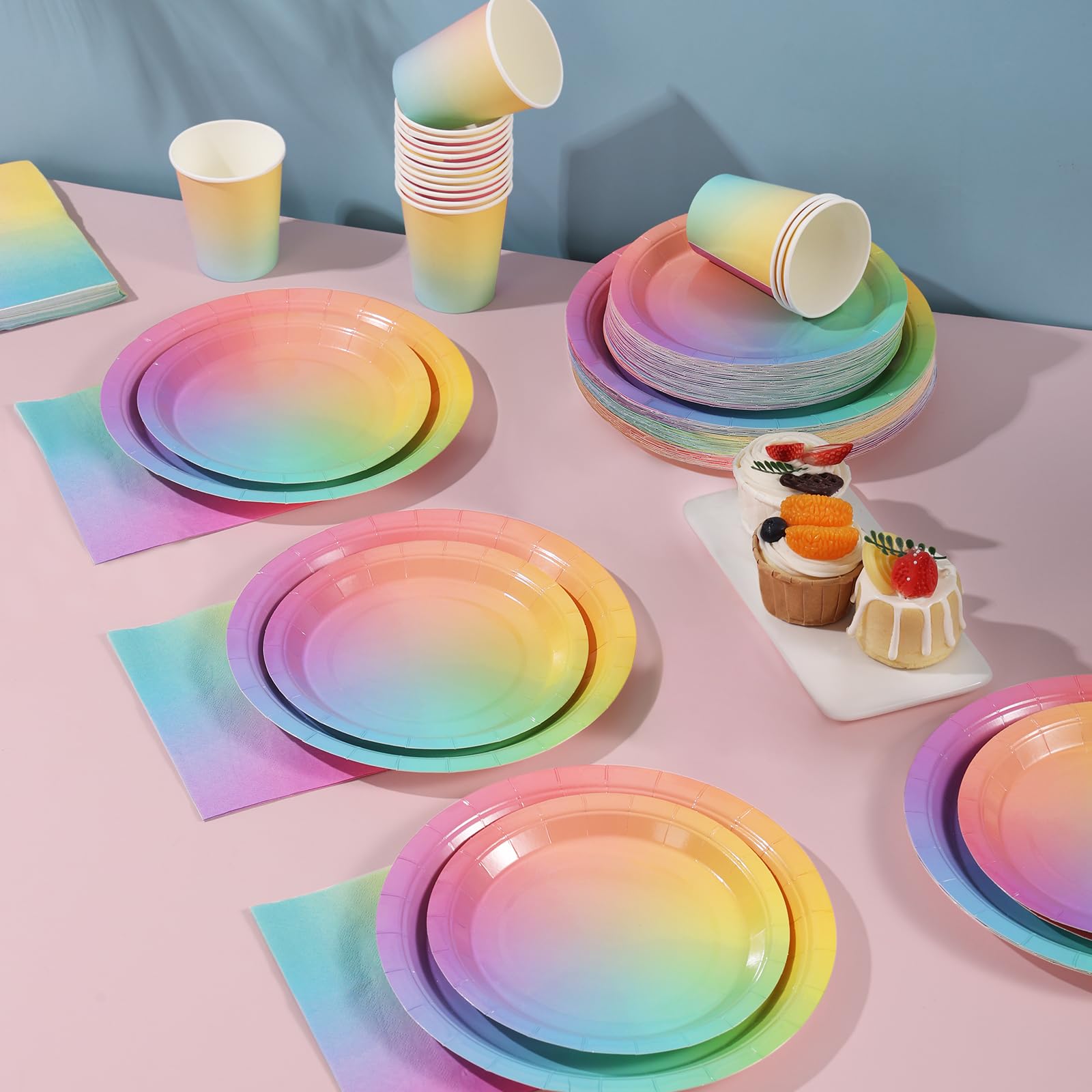 Rainbow Birthday Party Decorations for Girls - 50-Pack Pastel Rainbow Paper Plates & Napkins Set - Easter, Baby Shower & Birthday Party Supplies - Ideal for Kids, Teens & Themed Celebrations
