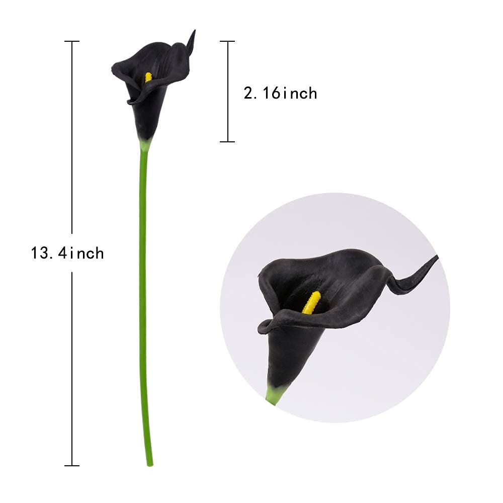 IPOPU 24pcs Black Artificial Calla Lily Flowers - Fake Silk Floral Bouquet for Wedding Centerpieces, DIY Home Decor, Table Arrangements & Party Decorations - Perfect for Weddings, Home Décor, and Special Events