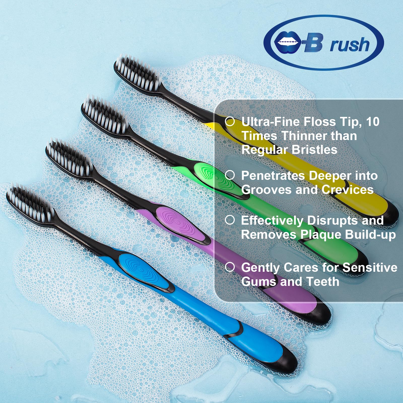 Extra Soft Flossing Toothbrush for Adults with Sensitive Teeth & Receding Gums - Gentle Manual Toothbrush with Floss Bristles to Remove Plaque - Individually Wrapped (Perfect for Travel, Daily Oral Care & Gum Health)