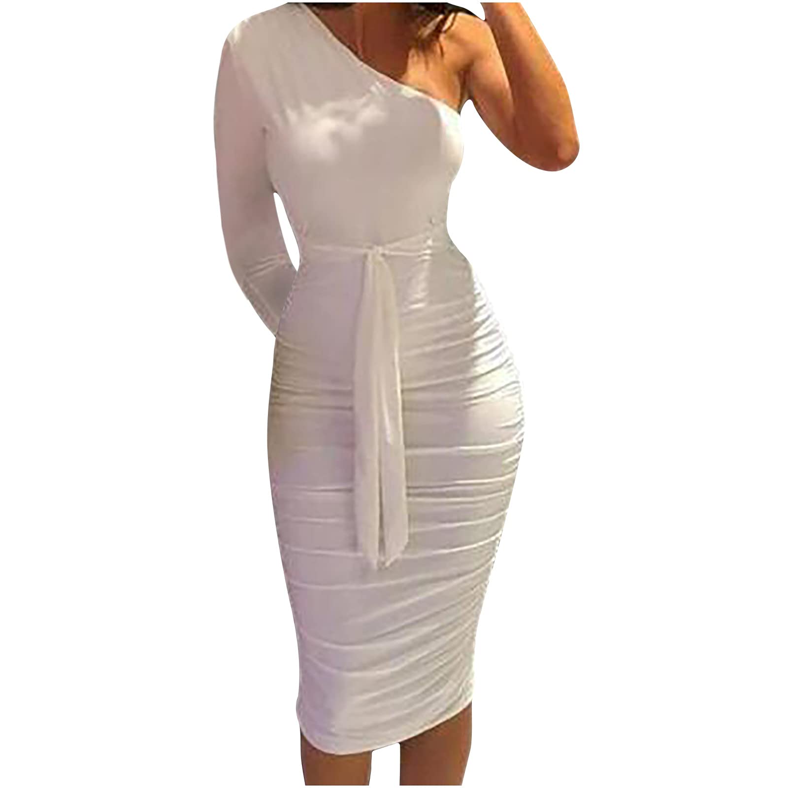 Elegant One Shoulder Long Sleeve Wedding Guest Dress for Women - Perfect for Cocktail Parties, Bridal Showers & Formal Events