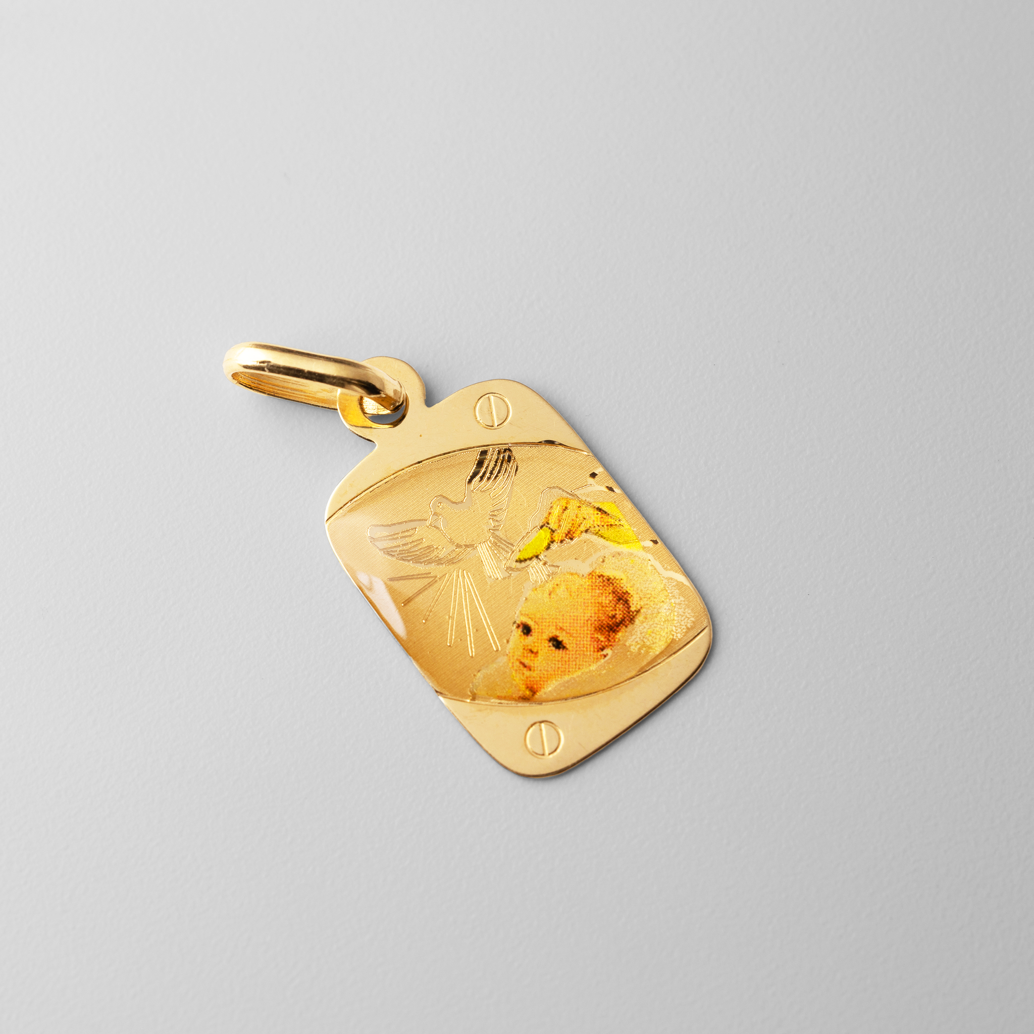 Gold Baptism Enamel Rectangular Pendant Model 0220 - Elegant Religious Jewelry Gift for Christening, First Communion & Special Occasions