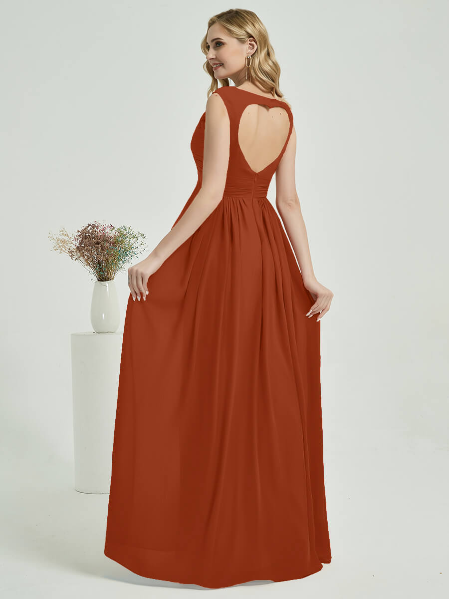 Elegant Burnt Orange Sweetheart Neckline Backless Chiffon Floor-Length Bridesmaid Dress - Perfect for Weddings, Formal Events & Evening Parties
